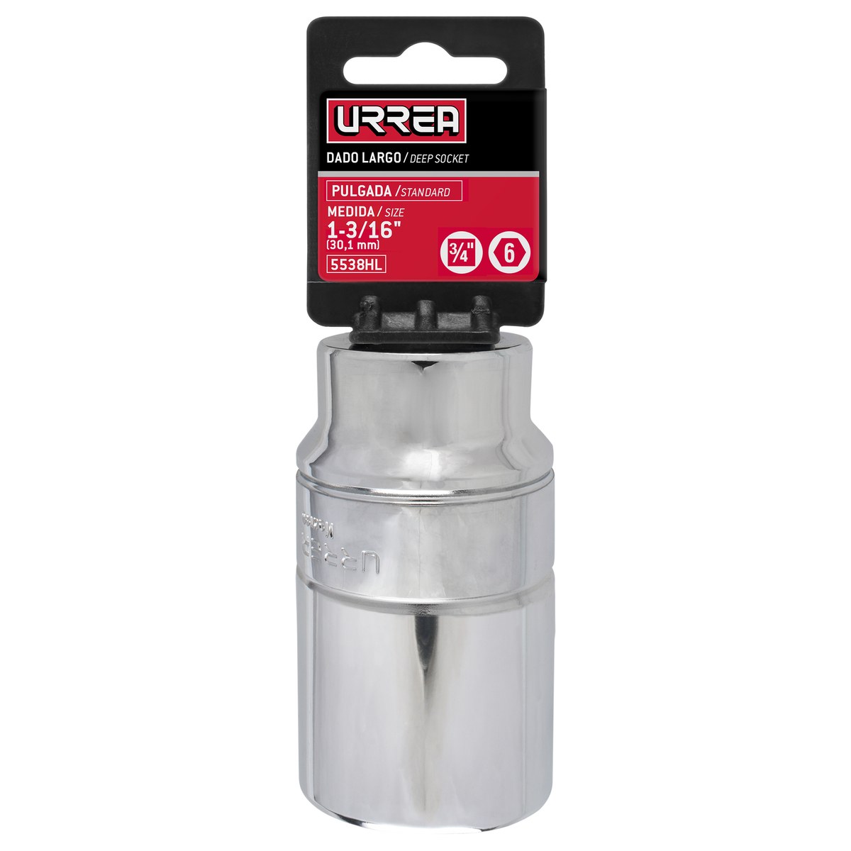 Dado largo cuadro de 3/4", 6 puntas, en pulgadas, 1-3/16" Urrea - Imagen 2