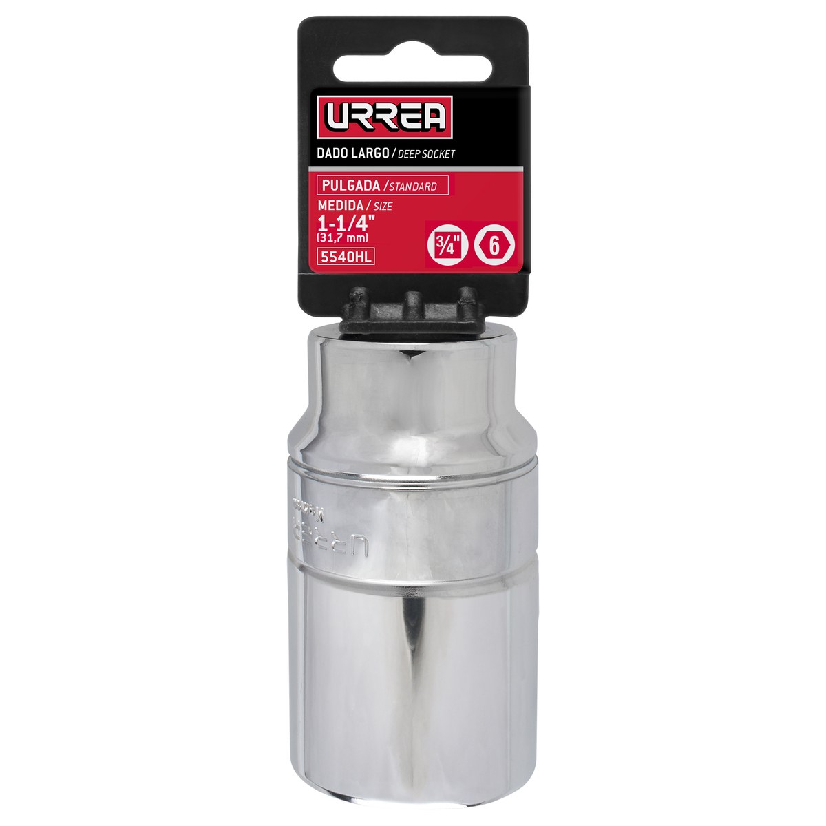 Dado largo cuadro de 3/4", 6 puntas, en pulgadas, 1-1/4" Urrea - Imagen 2