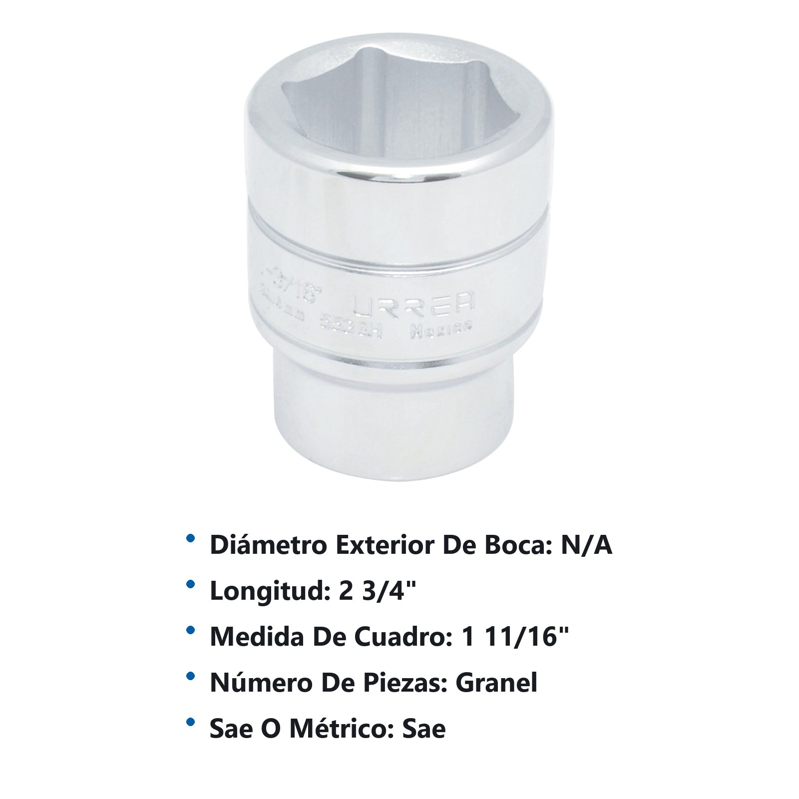Dado cuadro de 3/4", 6 puntas, en pulgadas, 1-11/16" Urrea - Imagen 3