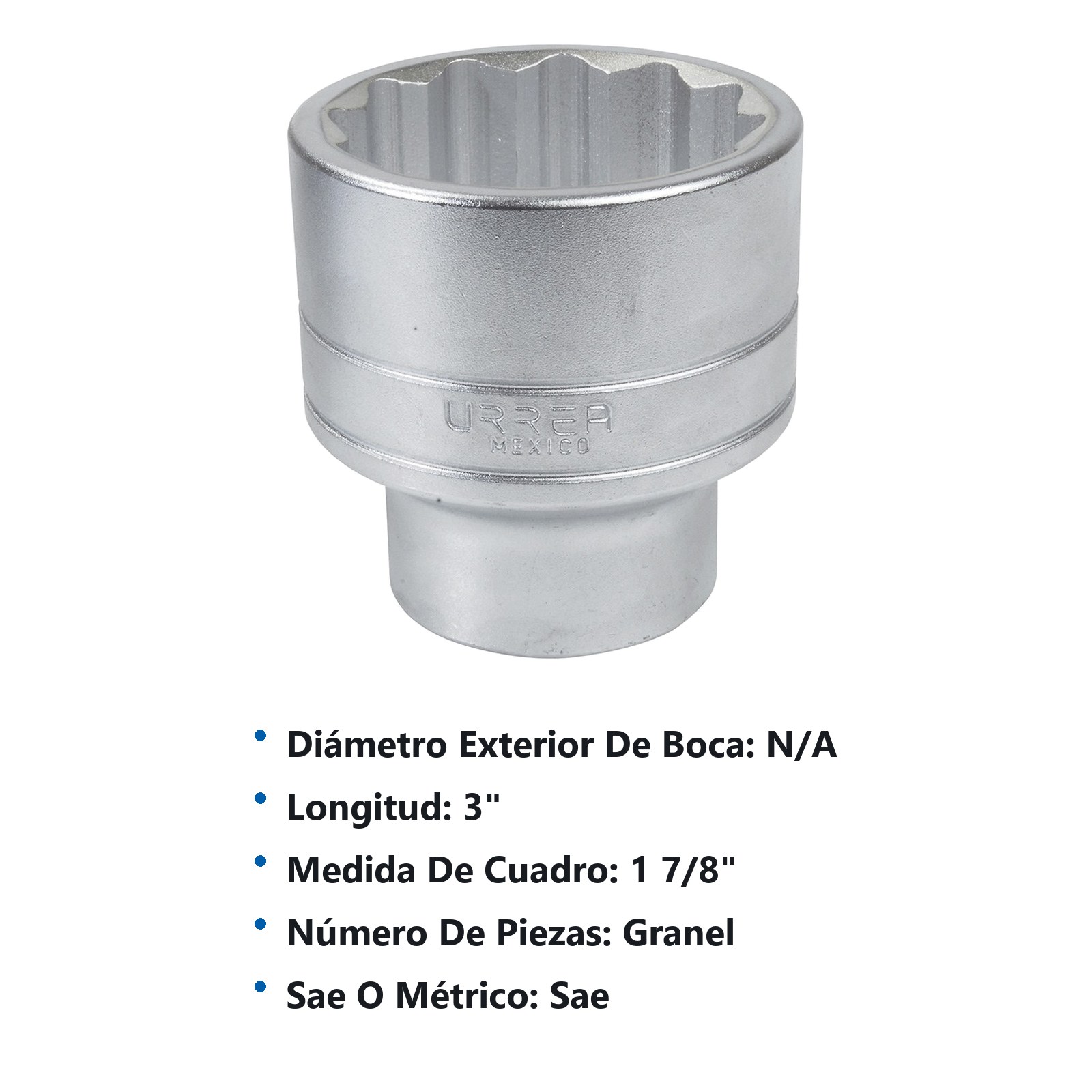 Dado cuadro de 1", 12 puntas, en pulgadas, 1-7/8" Urrea - Imagen 2