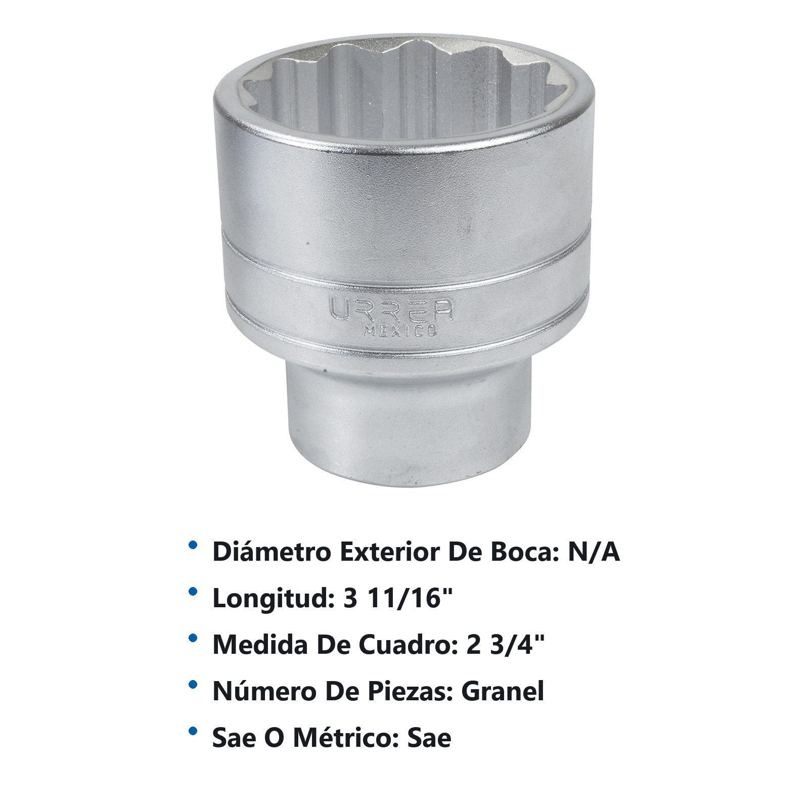 Dado cuadro de 1", 12 puntas, en pulgadas, 2-3/4" Urrea - Imagen 2