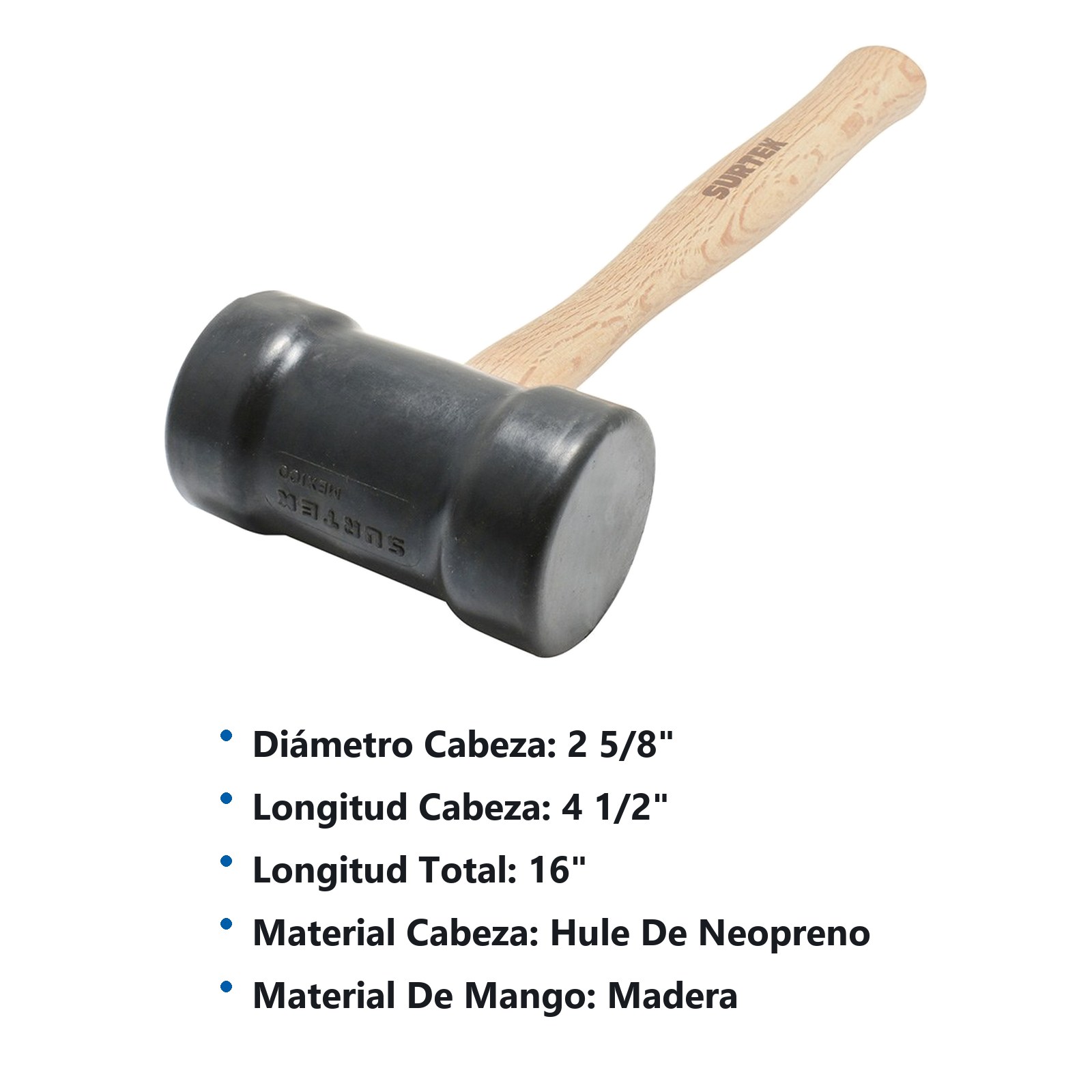 Mazo con cabeza de hule negro  con mango de madera de 16", 22 oz Surtek - Imagen 2