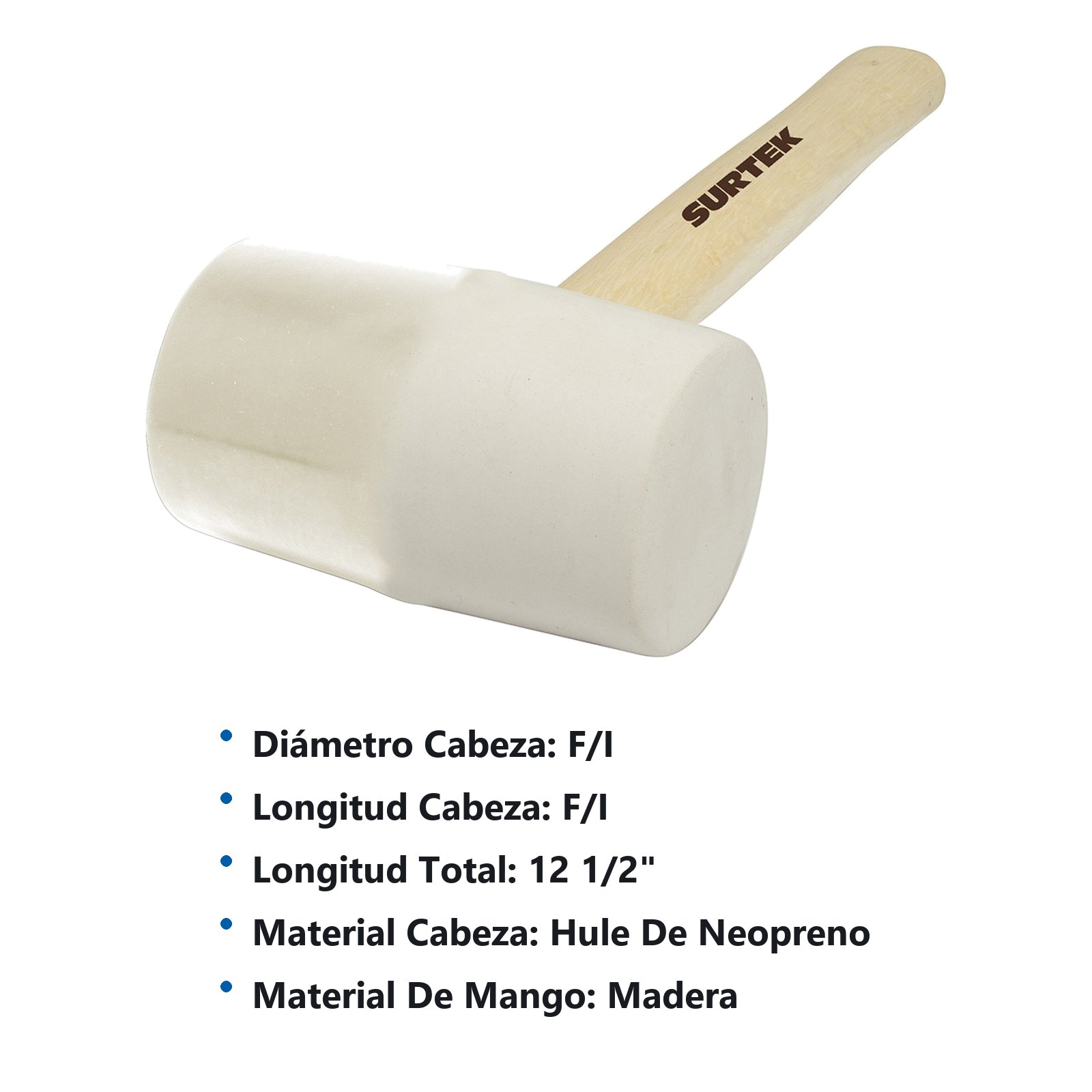 Mazo con cabeza de hule blanco con mango de madera de 16", 22 oz Surtek - Imagen 2