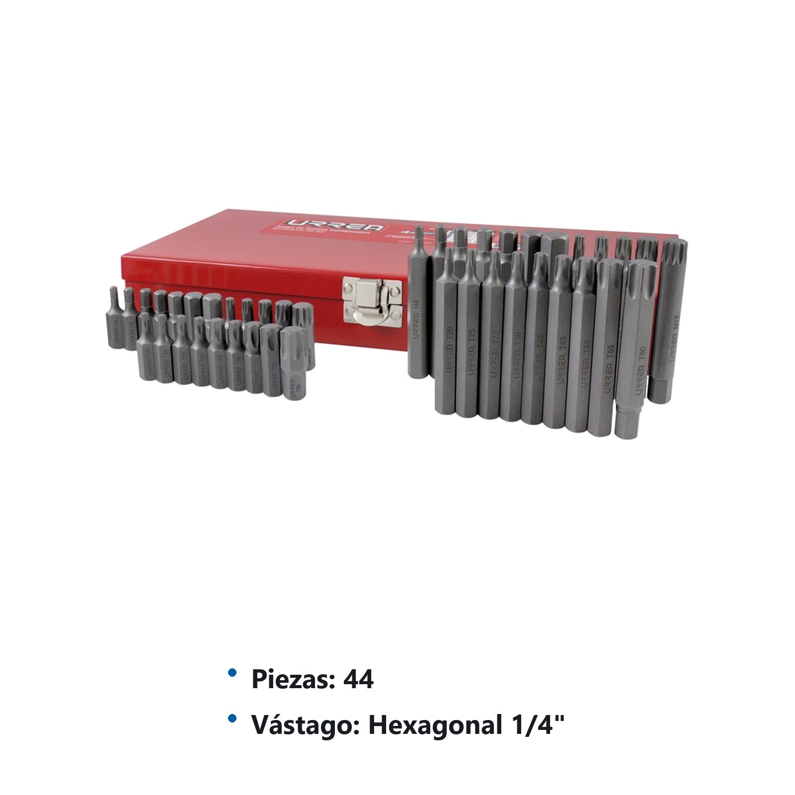 Juego combinado de puntas hexágono de 3/8" con adaptadores,  44 piezas en caja metalica Urrea - Imagen 2