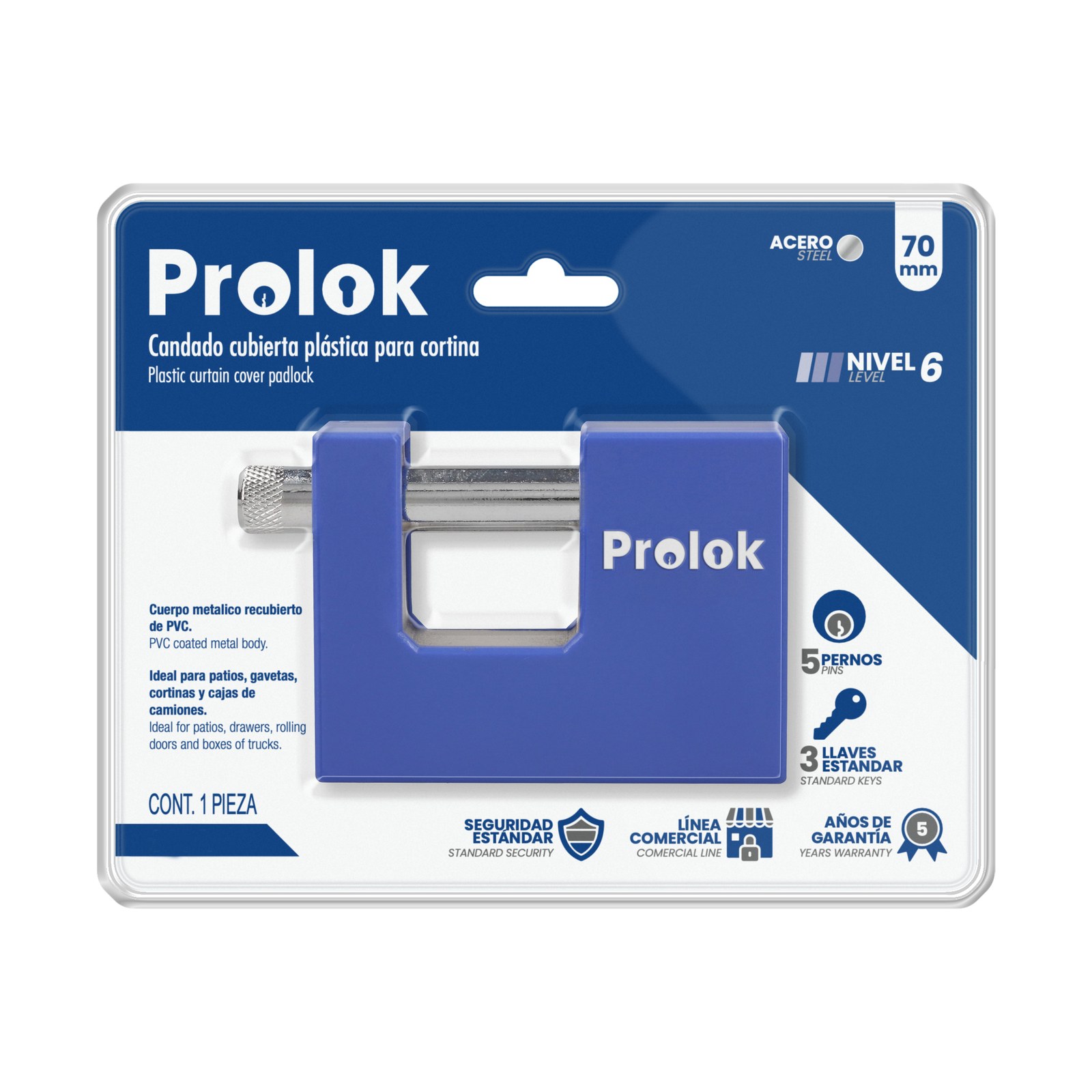 Candado de acero con cubierta plástica de PVC 80 mm, llave estándar Prolok - Imagen 2