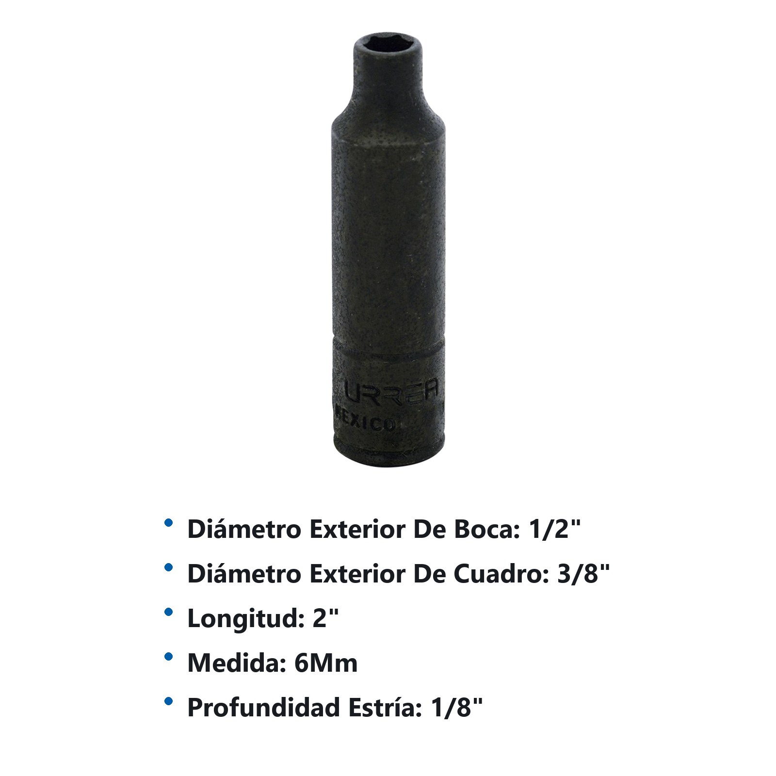 Dado de impacto largo cuadro de 1/4", 6 puntas, métrico, 6 mm Urrea - Imagen 3