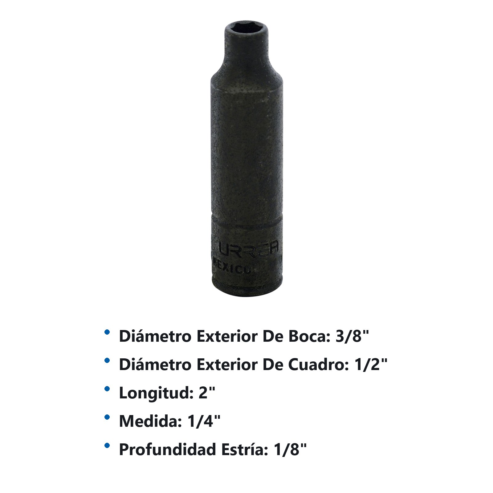 Dado de impacto largo cuadro de 1/4", 6 puntas, en pulgadas, 1/4" Urrea - Imagen 3