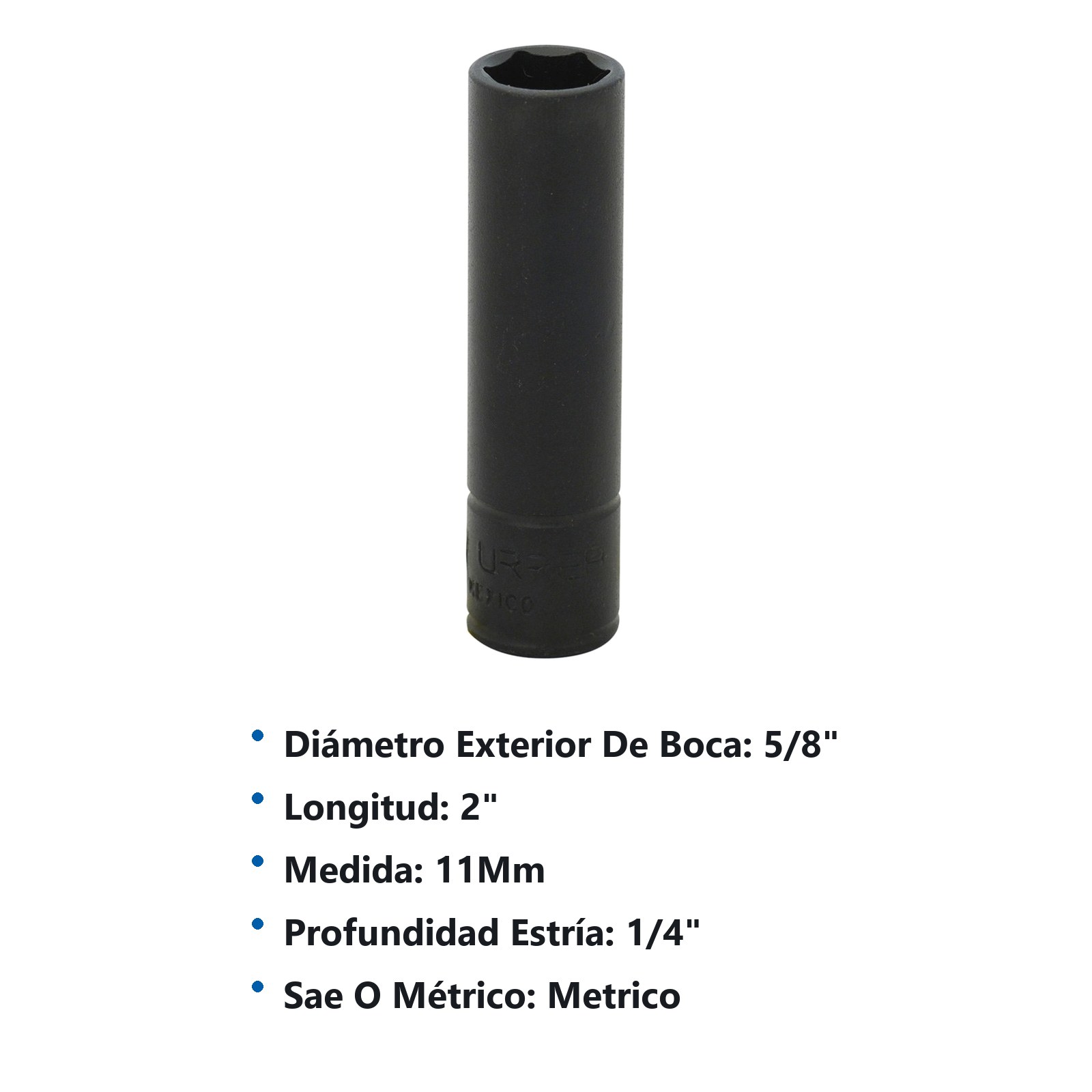 Dado de impacto largo cuadro de 1/4", 6 puntas, métrico, 11 mm Urrea - Imagen 3