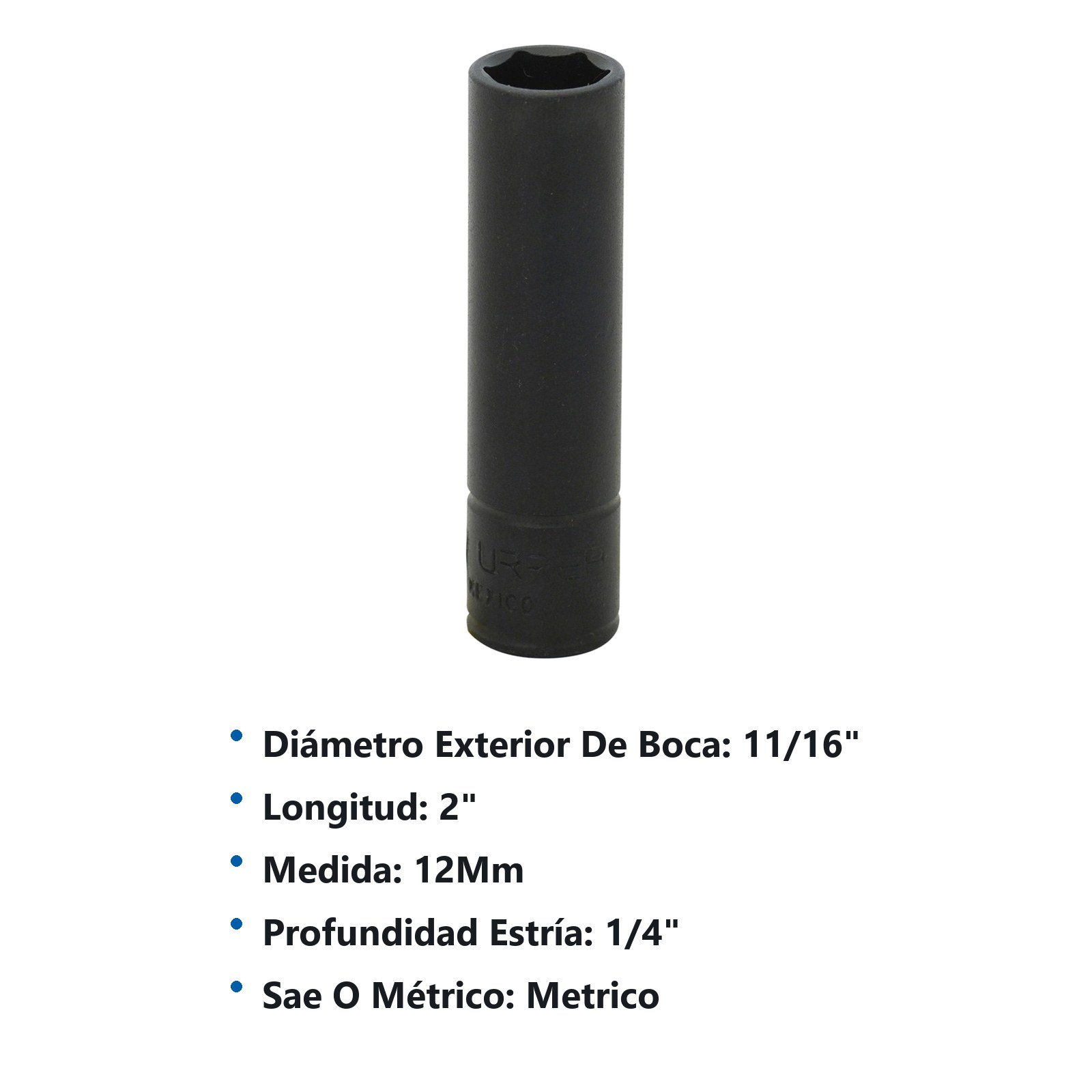 Dado de impacto largo cuadro de 1/4", 6 puntas, métrico, 12 mm Urrea - Imagen 3