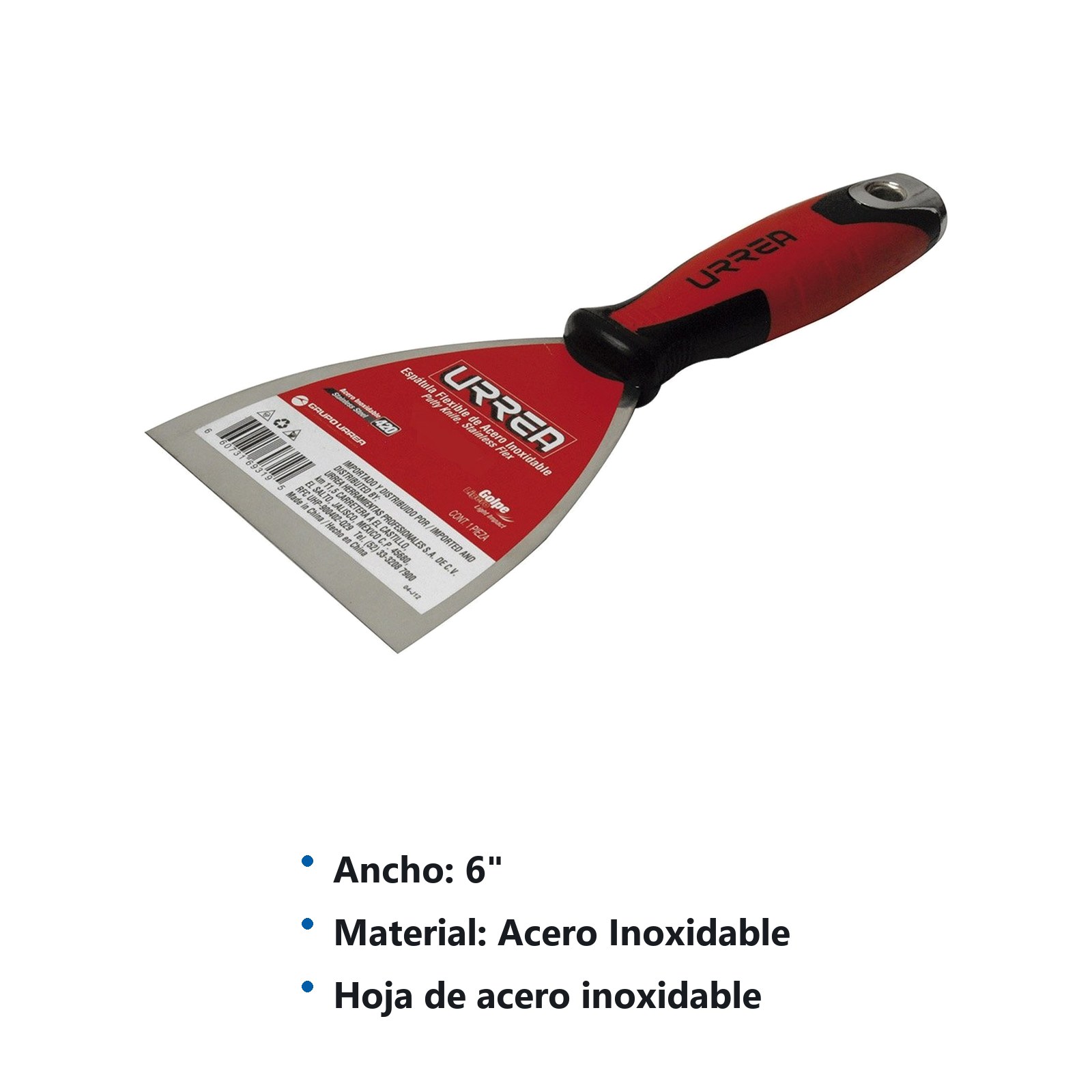 Espátula flexible de acero inoxidable con mango bimaterial 6" Urrea - Imagen 2