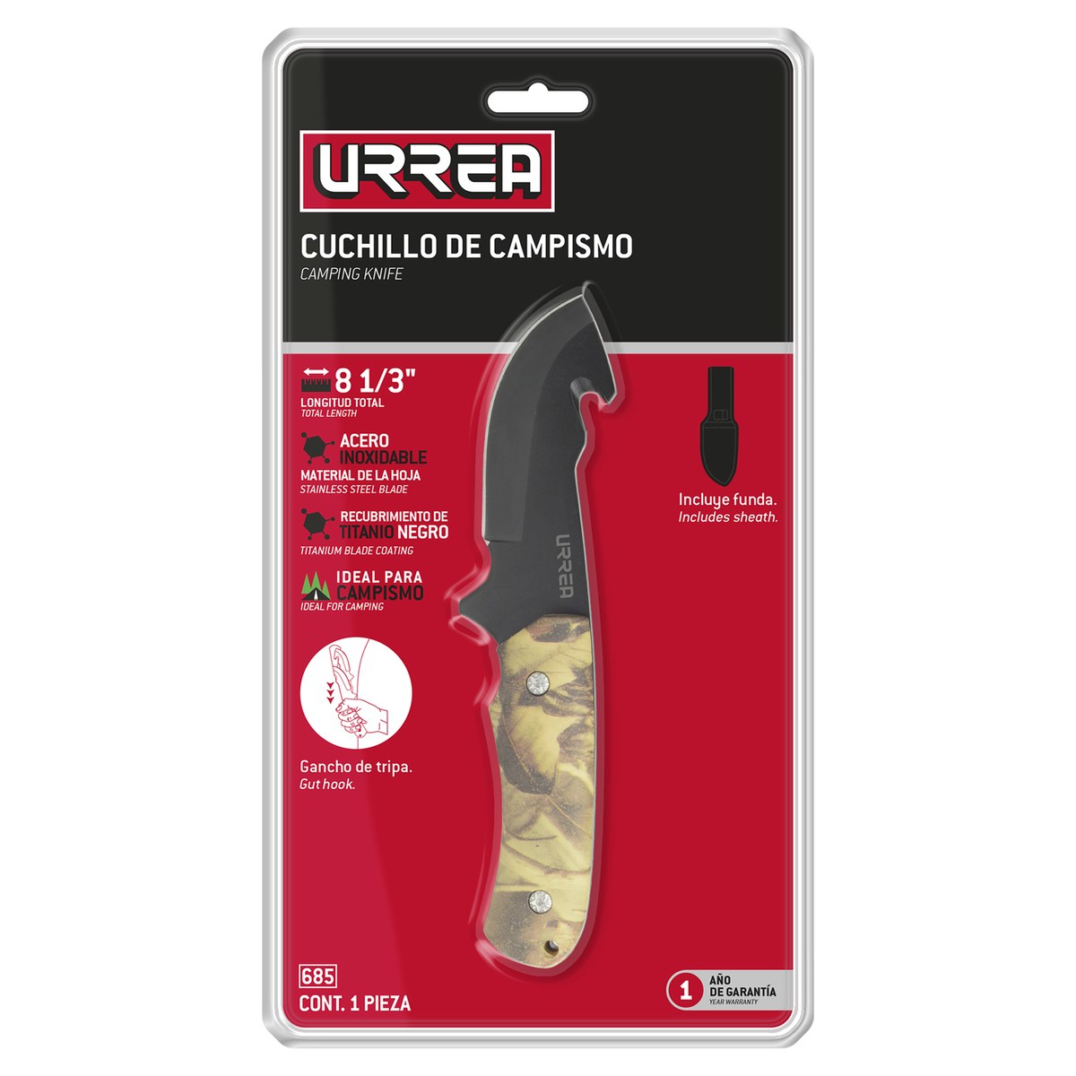 Cuchillo de acero inoxidable con mango de plástico de 8-5/16", para campamento Urrea - Imagen 3