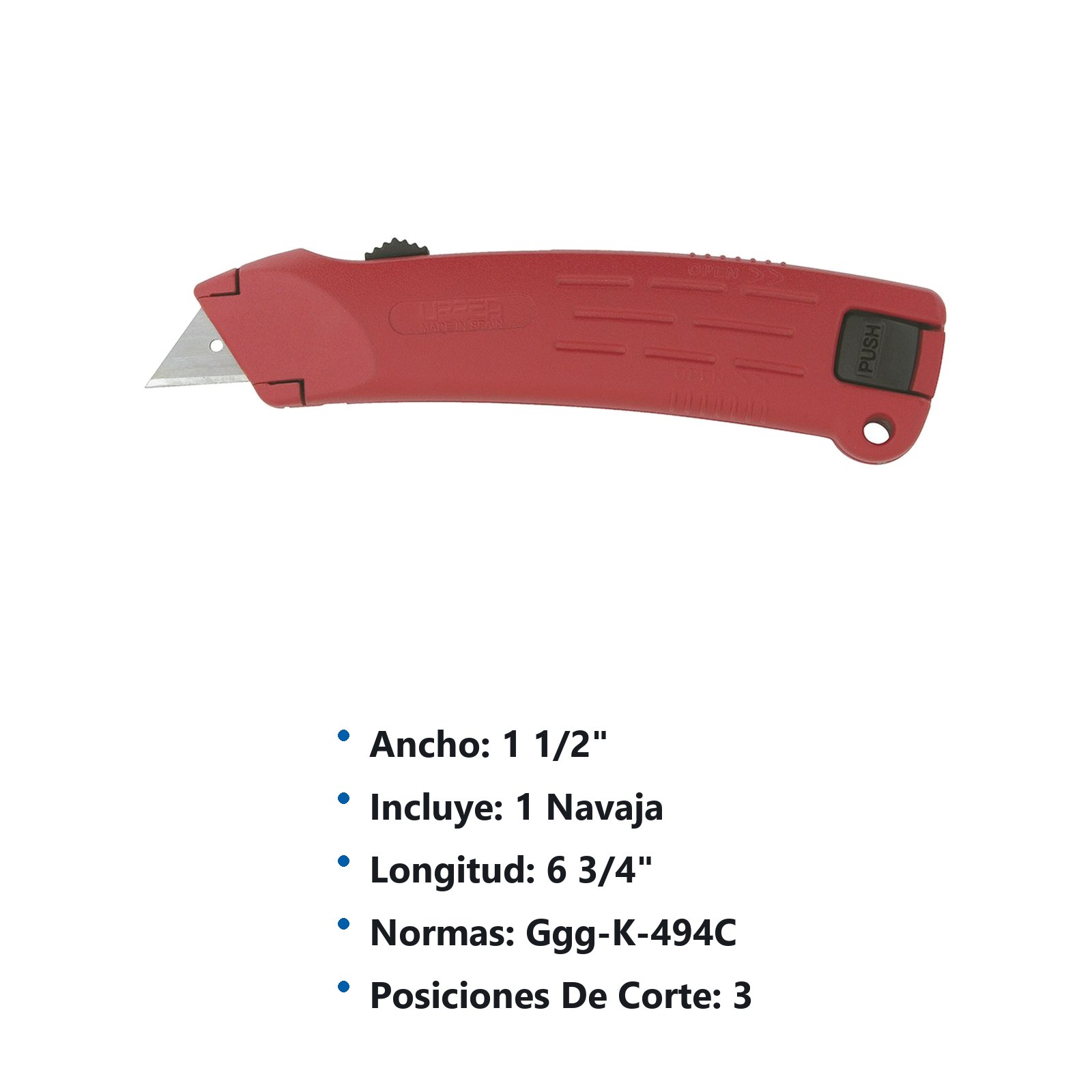 Navaja utilitaria retráctil de 3 posiciones de 6-3/4", cuerpo de zamac Urrea - Imagen 3