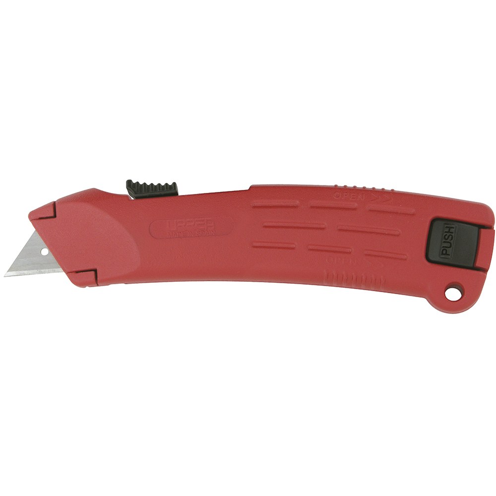 Navaja utilitaria retráctil automática de seguridad de 6-3/4" , cuerpo de zamac Urrea