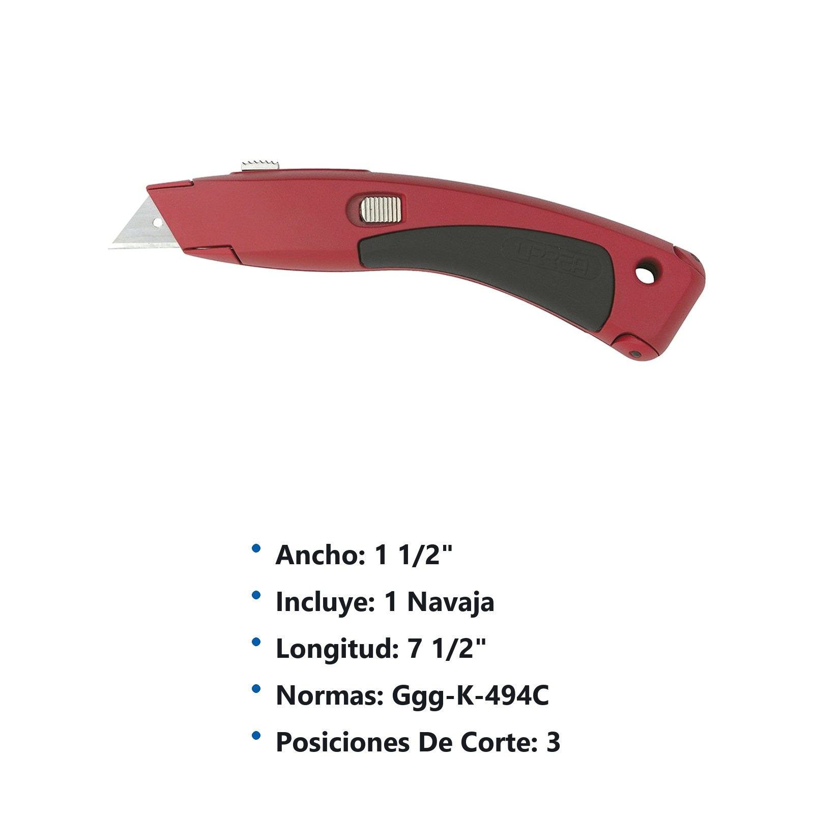 Navaja utilitaria retráctil curva de 7-1/2", cuerpo de zamac Urrea - Imagen 3