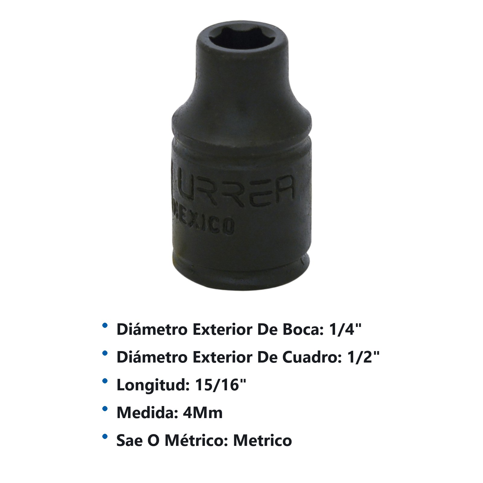 Dado de impacto cuadro de 1/4", 6 puntas, métrico, 4 mm Urrea - Imagen 3