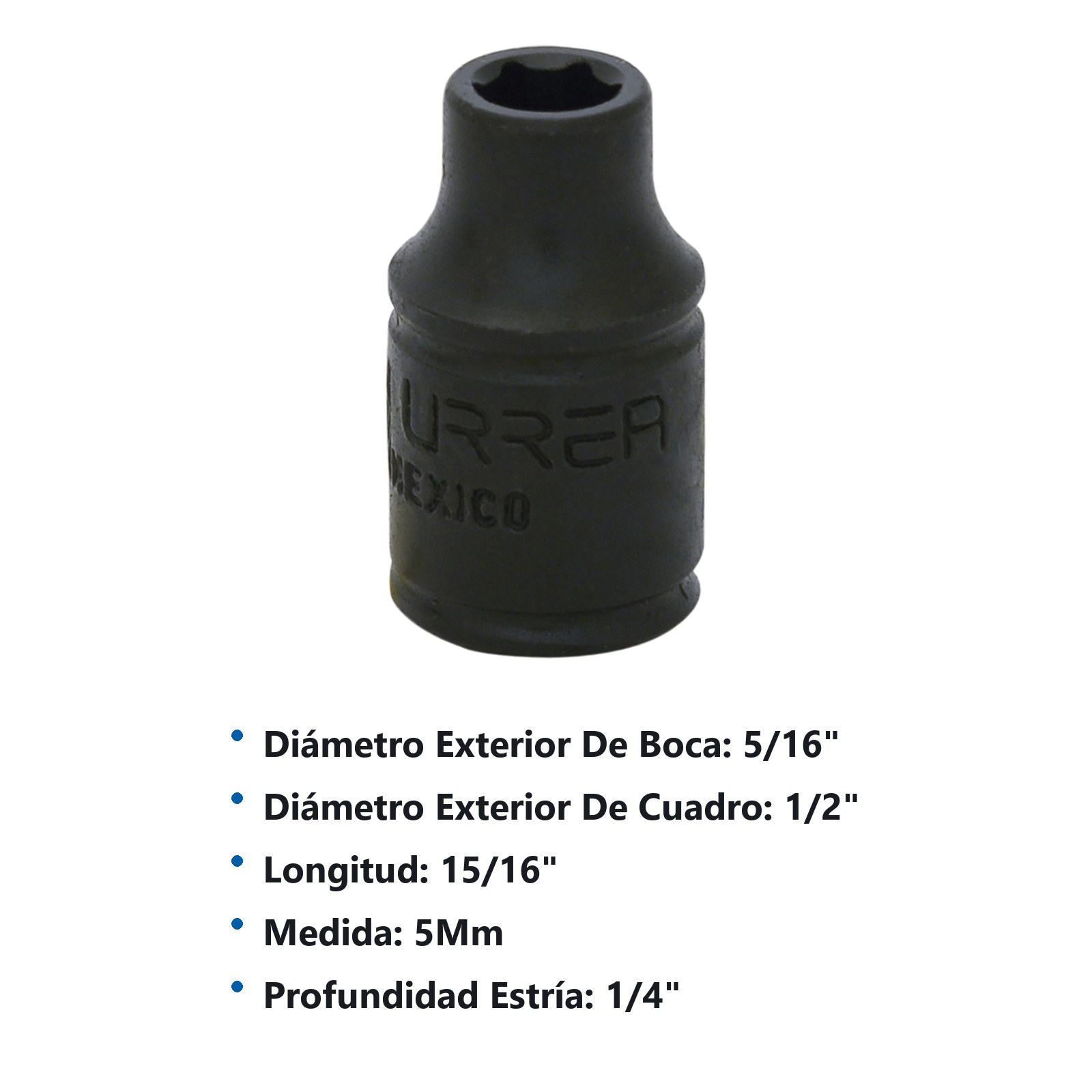 Dado de impacto cuadro de 1/4", 6 puntas, métrico, 5 mm Urrea - Imagen 3