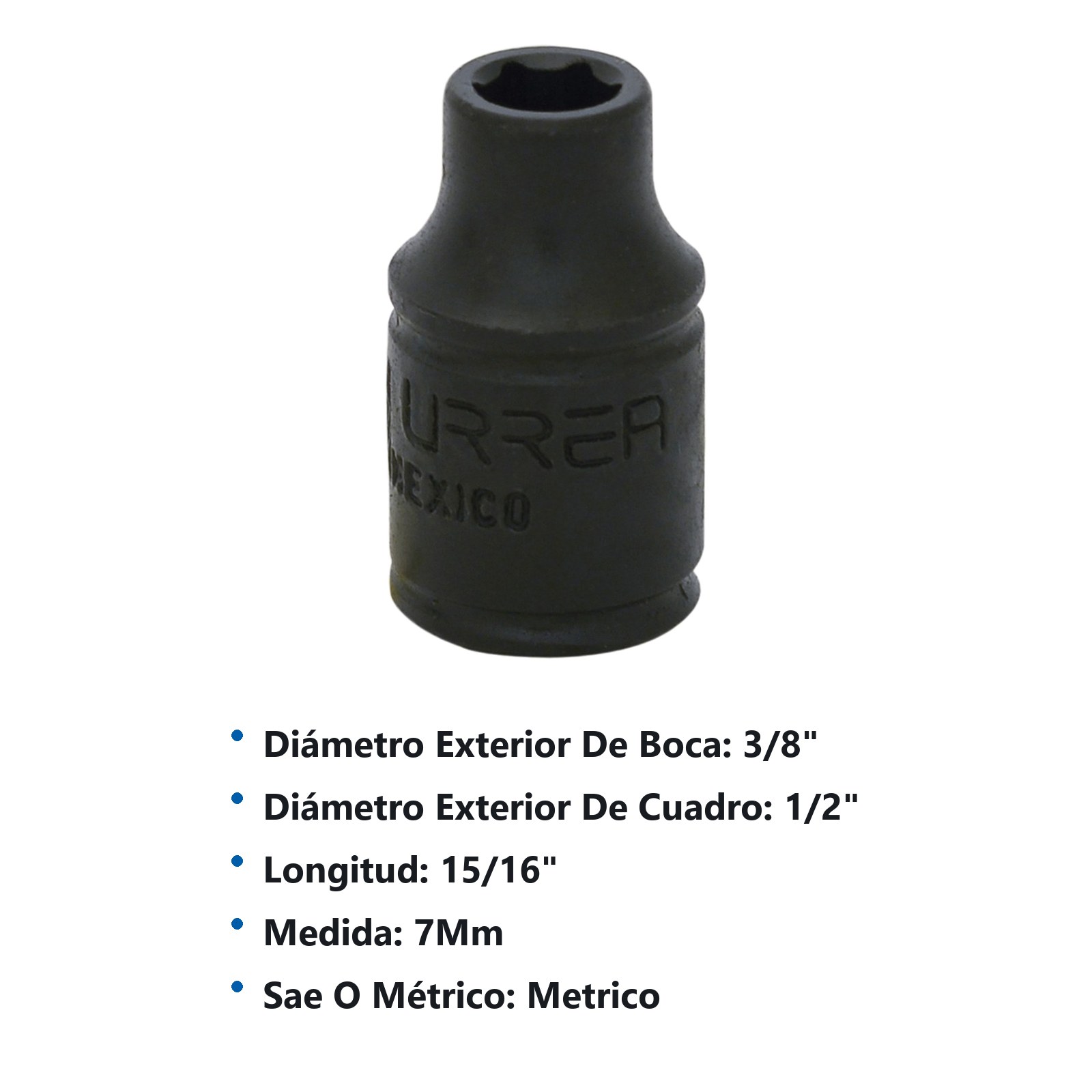 Dado de impacto cuadro de 1/4", 6 puntas, métrico, 7 mm Urrea - Imagen 3