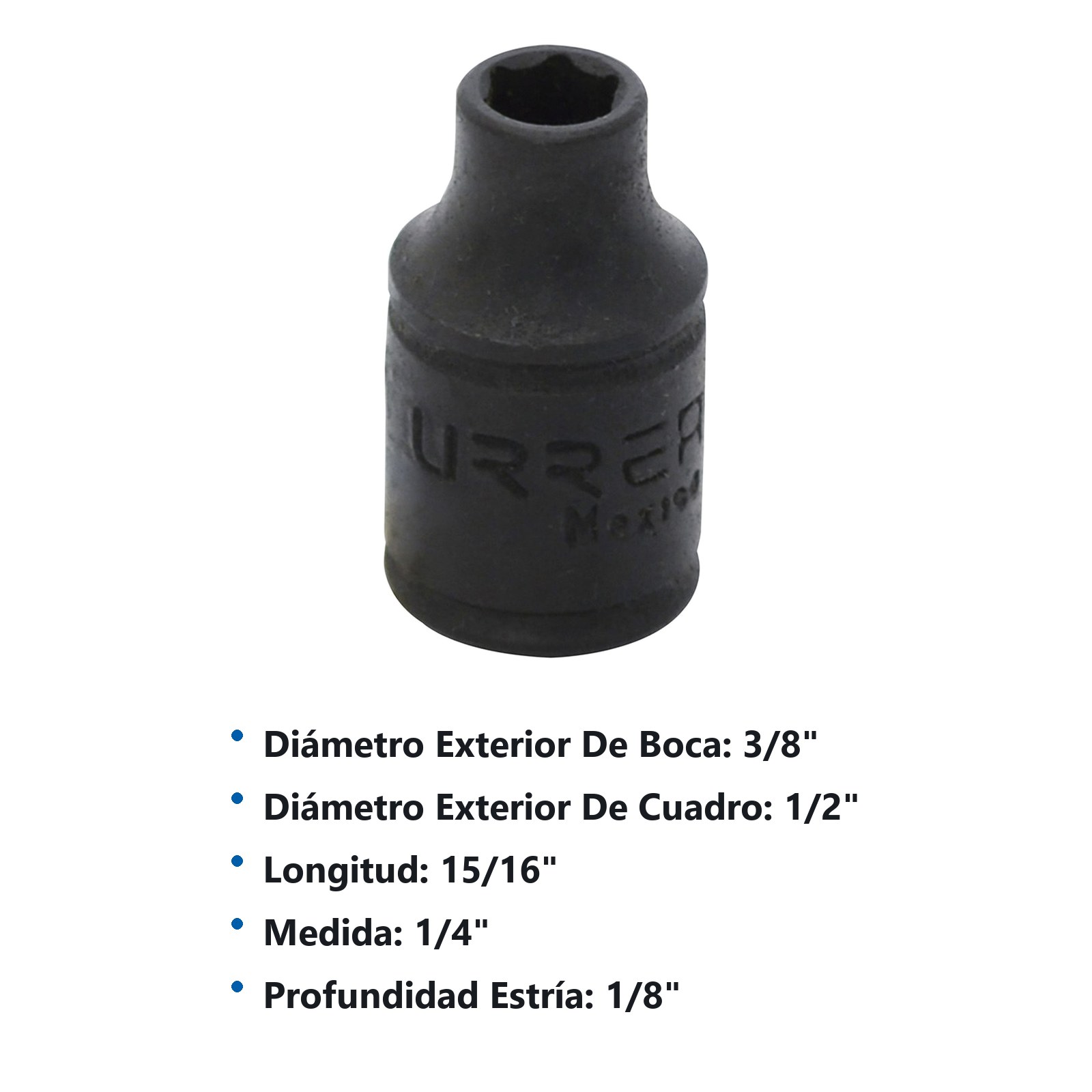 Dado de impacto cuadro de 1/4", 6 puntas, en pulgadas, 1/4" Urrea - Imagen 3