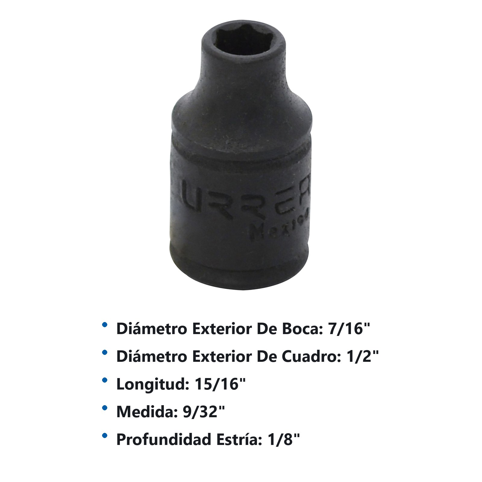 Dado de impacto cuadro de 1/4", 6 puntas, en pulgadas, 9/32" Urrea - Imagen 3