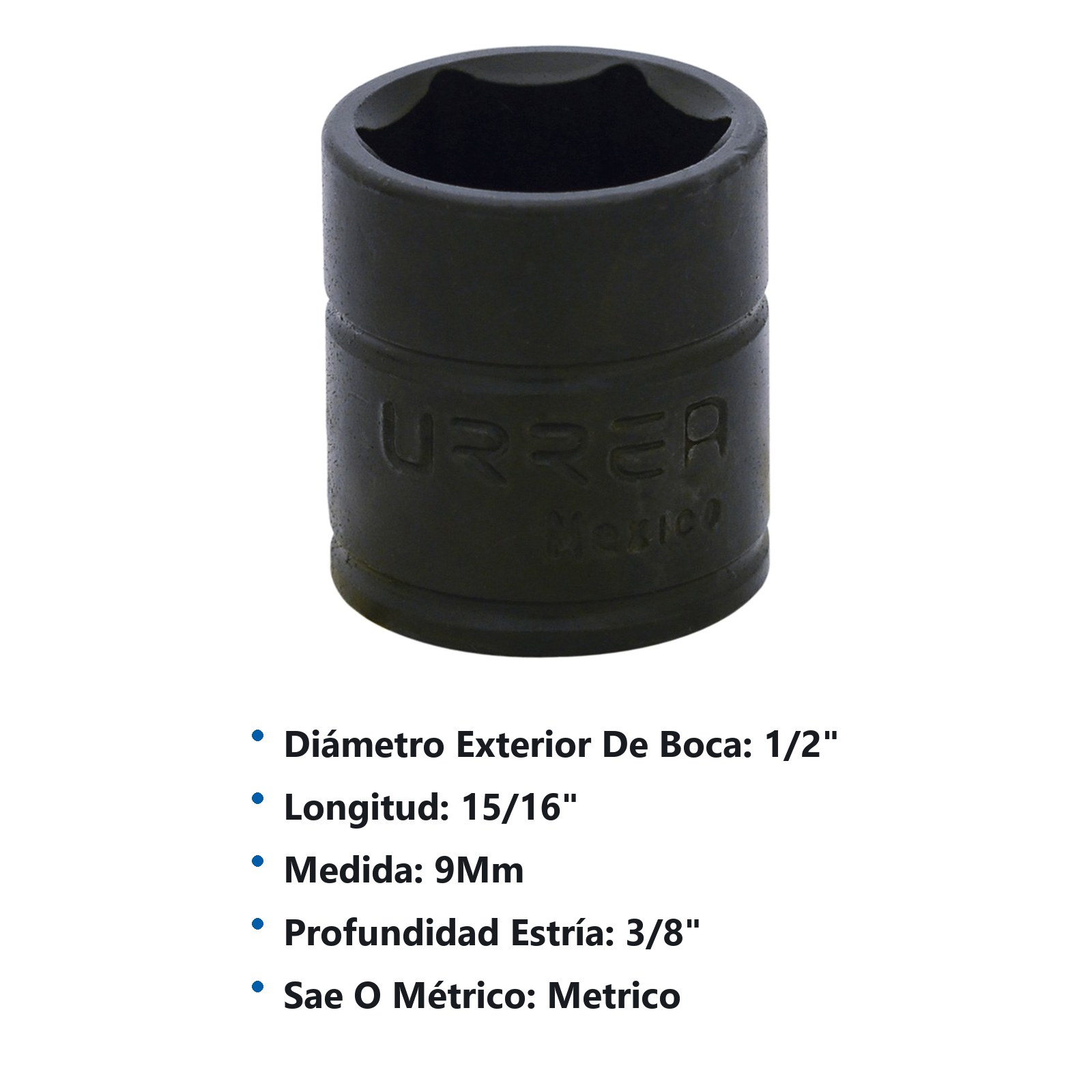 Dado de impacto cuadro de 1/4", 6 puntas, métrico, 9 mm Urrea - Imagen 3