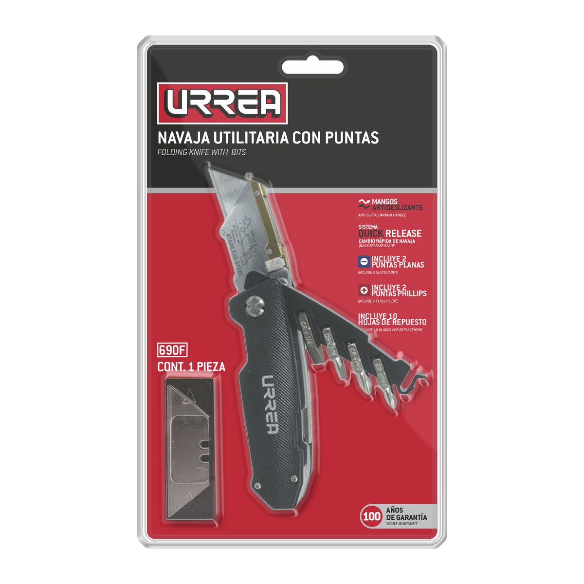 Navaja utilitaria abatible con puntas de 7-1/4" Urrea - Imagen 2