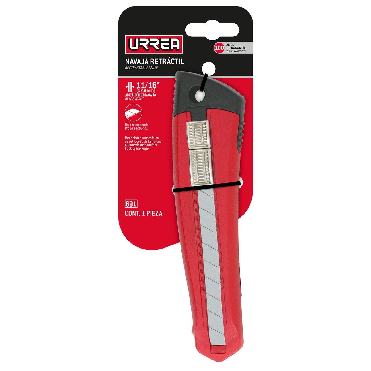 Cutter con cuerpo de zamac  de 22 mm, cambio automático de navaja Urrea - Imagen 2