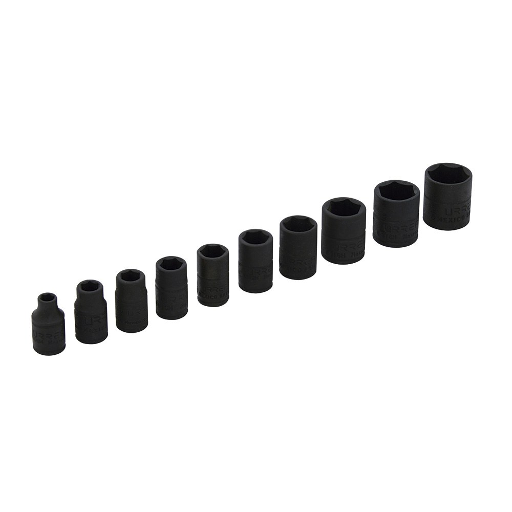 Juego de dados de impacto cuadro de 1/4", 6 puntas, en pulgadas, 10 piezas Urrea