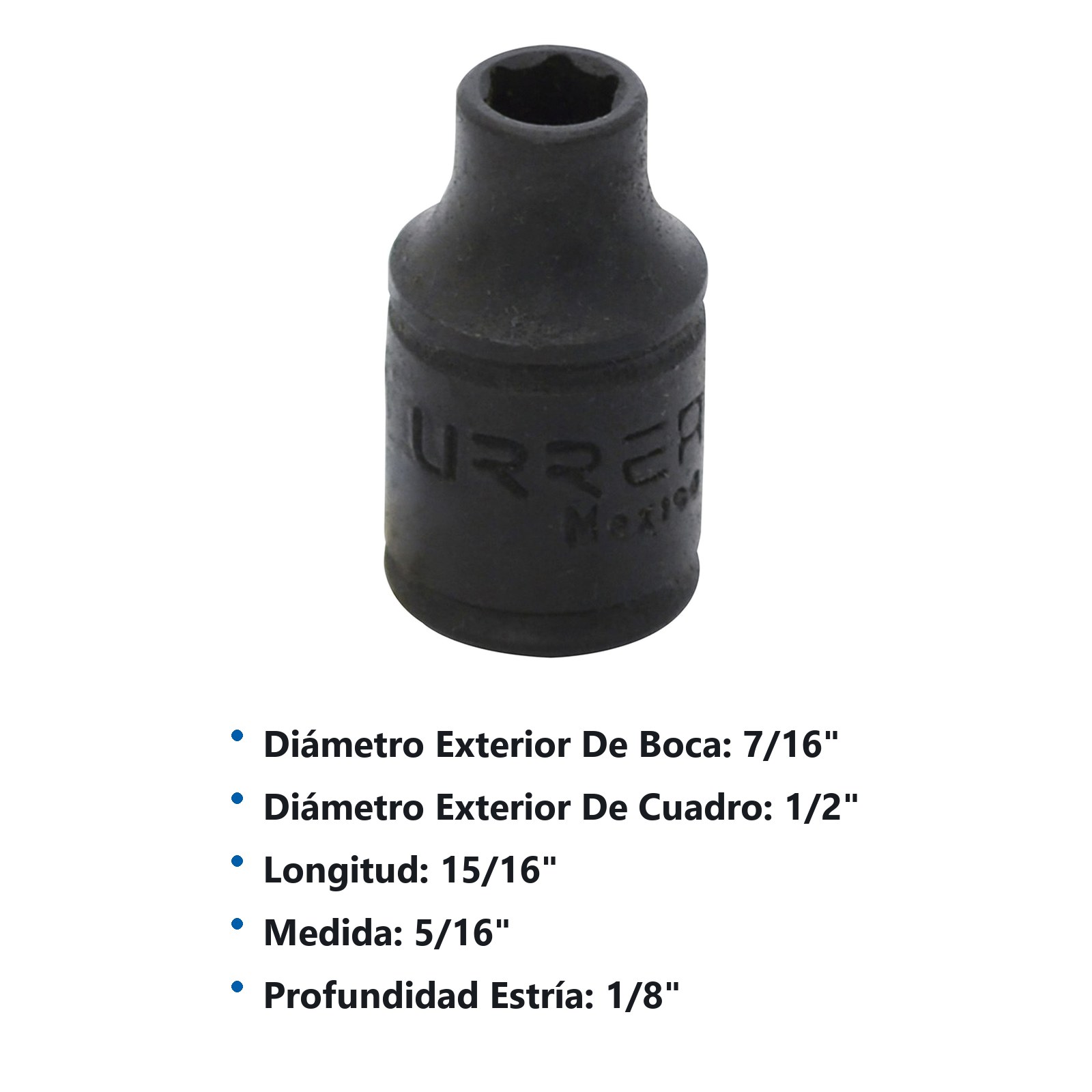 Dado de impacto cuadro de 1/4", 6 puntas, en pulgadas, 5/16" Urrea - Imagen 3