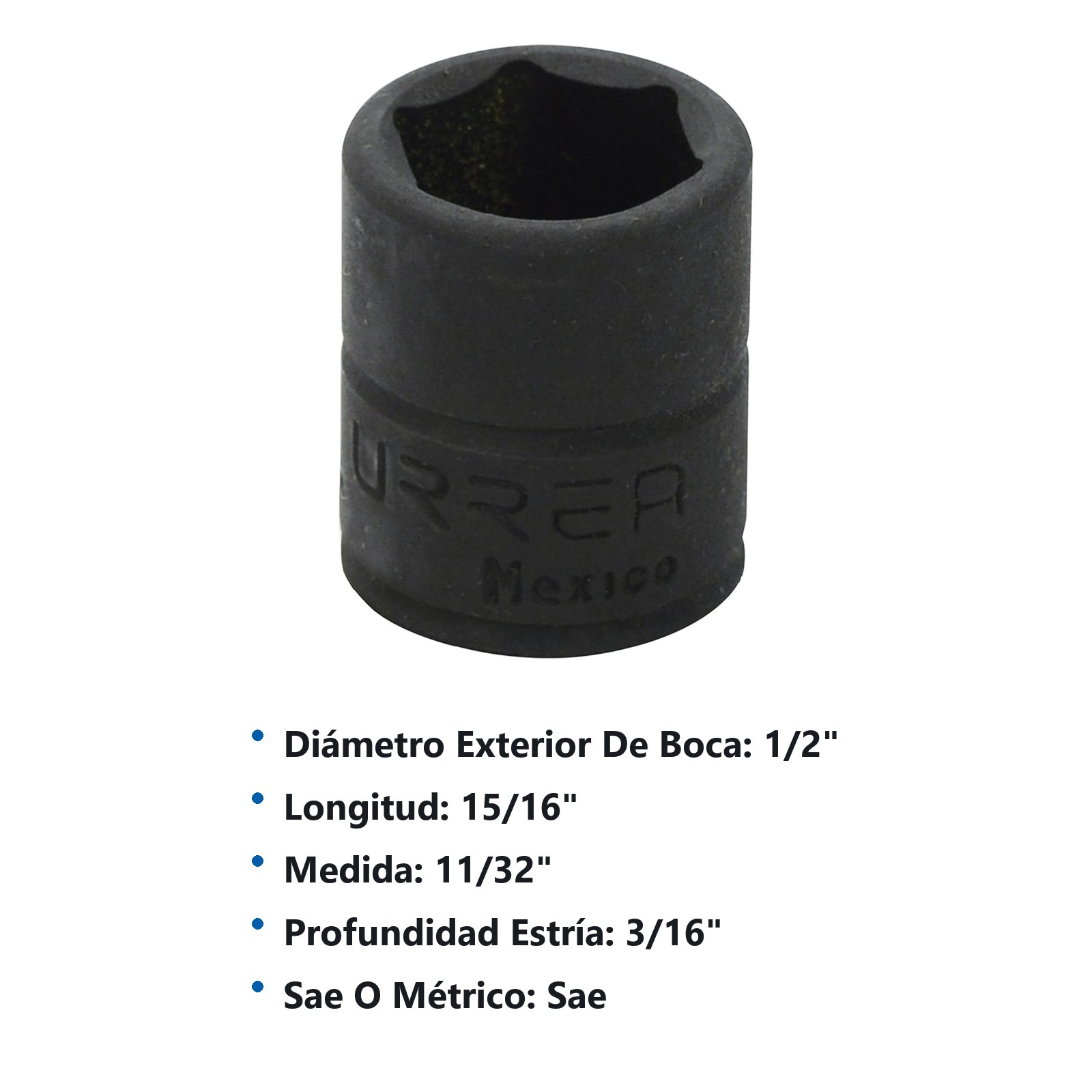 Dado de impacto cuadro de 1/4", 6 puntas, en pulgadas, 11/32" Urrea - Imagen 3
