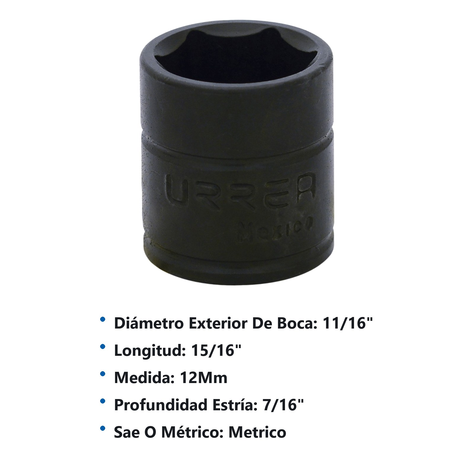 Dado de impacto cuadro de 1/4", 6 puntas, métrico, 12 mm Urrea - Imagen 3