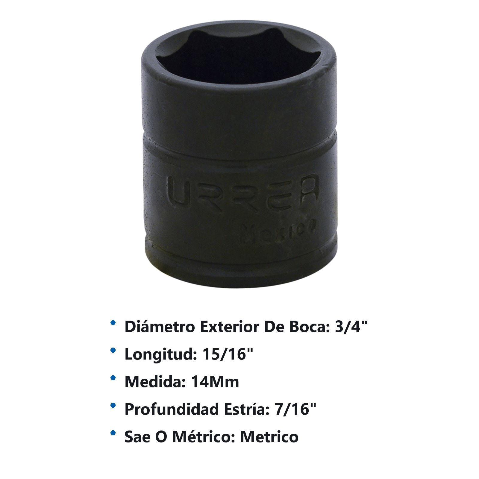 Dado de impacto cuadro de 1/4", 6 puntas, métrico, 14 mm Urrea - Imagen 3