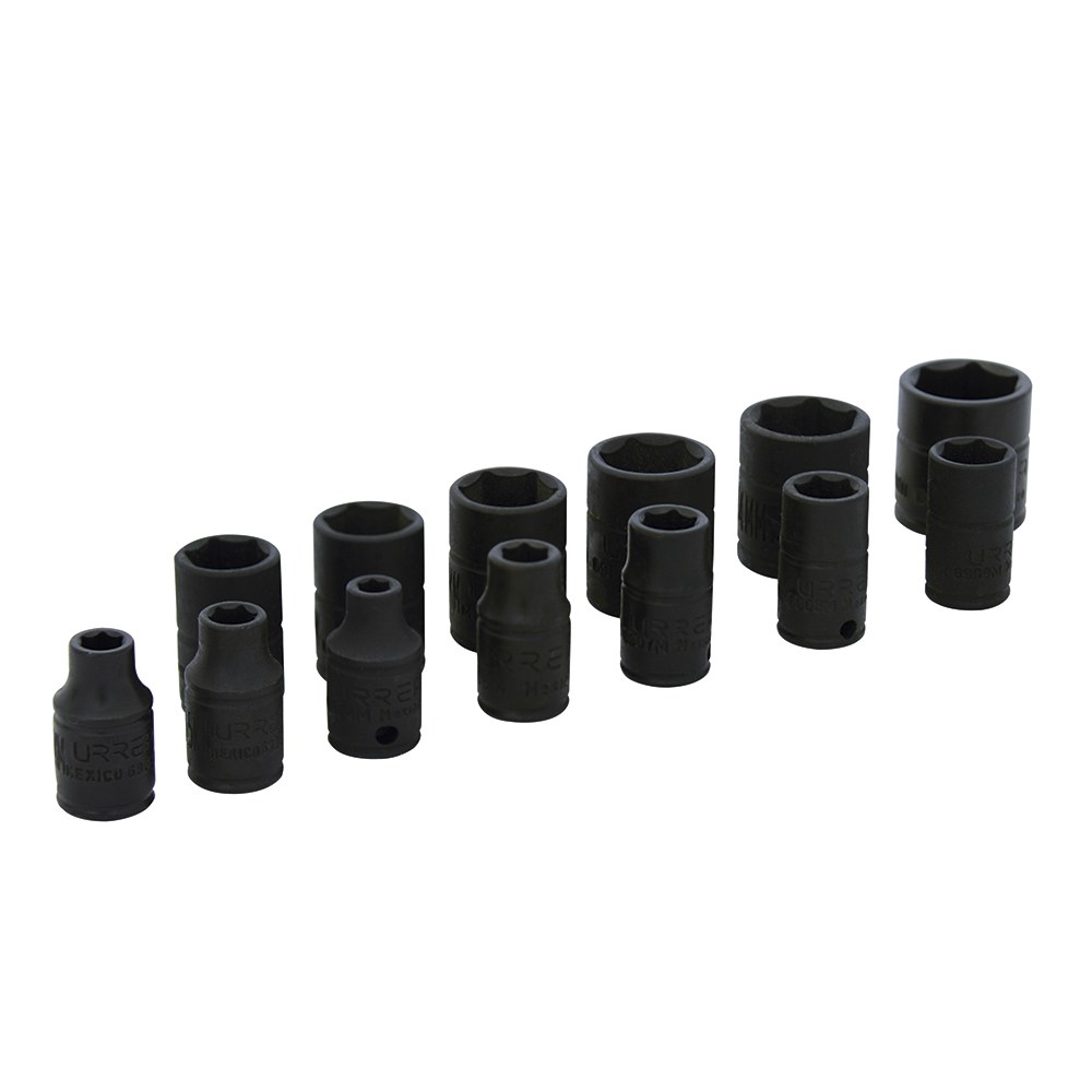 Juego de dados de impacto cuadro de 1/4", 6 puntas, métricos, 13 piezas Urrea
