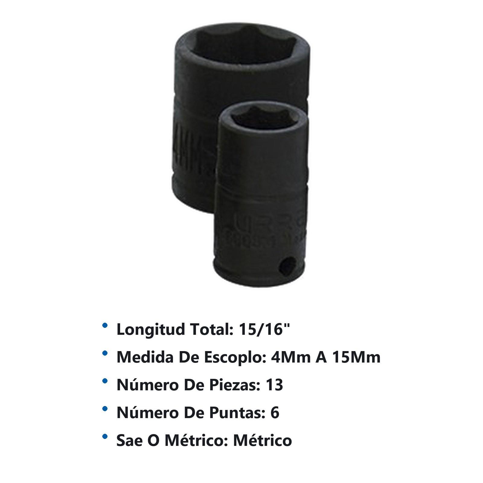 Juego de dados de impacto cuadro de 1/4", 6 puntas, métricos, 13 piezas Urrea - Imagen 3