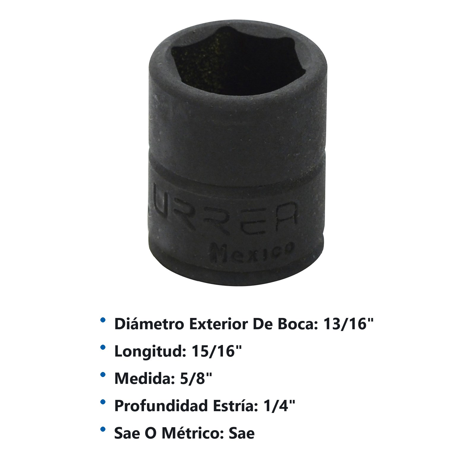 Dado de impacto cuadro de 1/4", 6 puntas, en pulgadas, 5/8" Urrea - Imagen 3