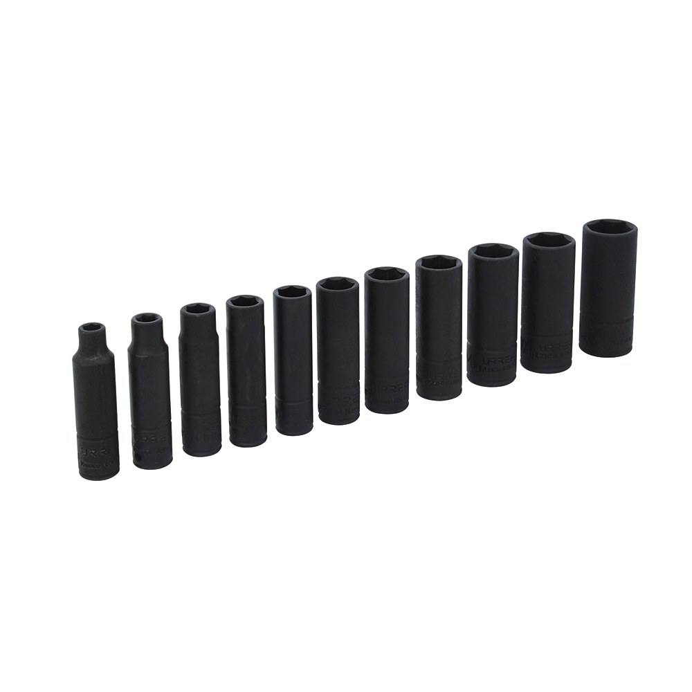 Juego de dados largos de impacto cuadro de 1/4", 6 puntas, métricos, 11 piezas Urrea