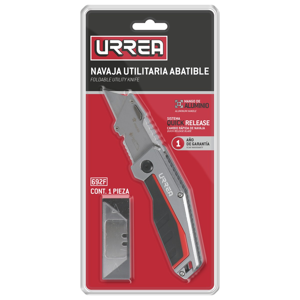 Navaja utilitaria abatible con corta hilo de 7" Urrea - Imagen 2