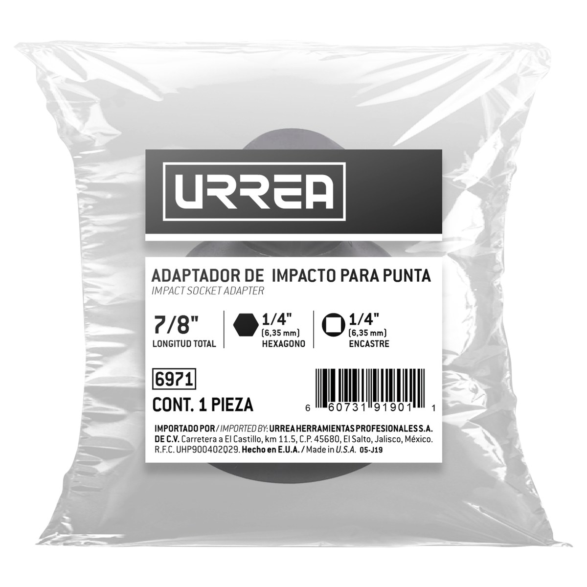 Adaptador de impacto para puntas hexagonales 1/4" Urrea - Imagen 2