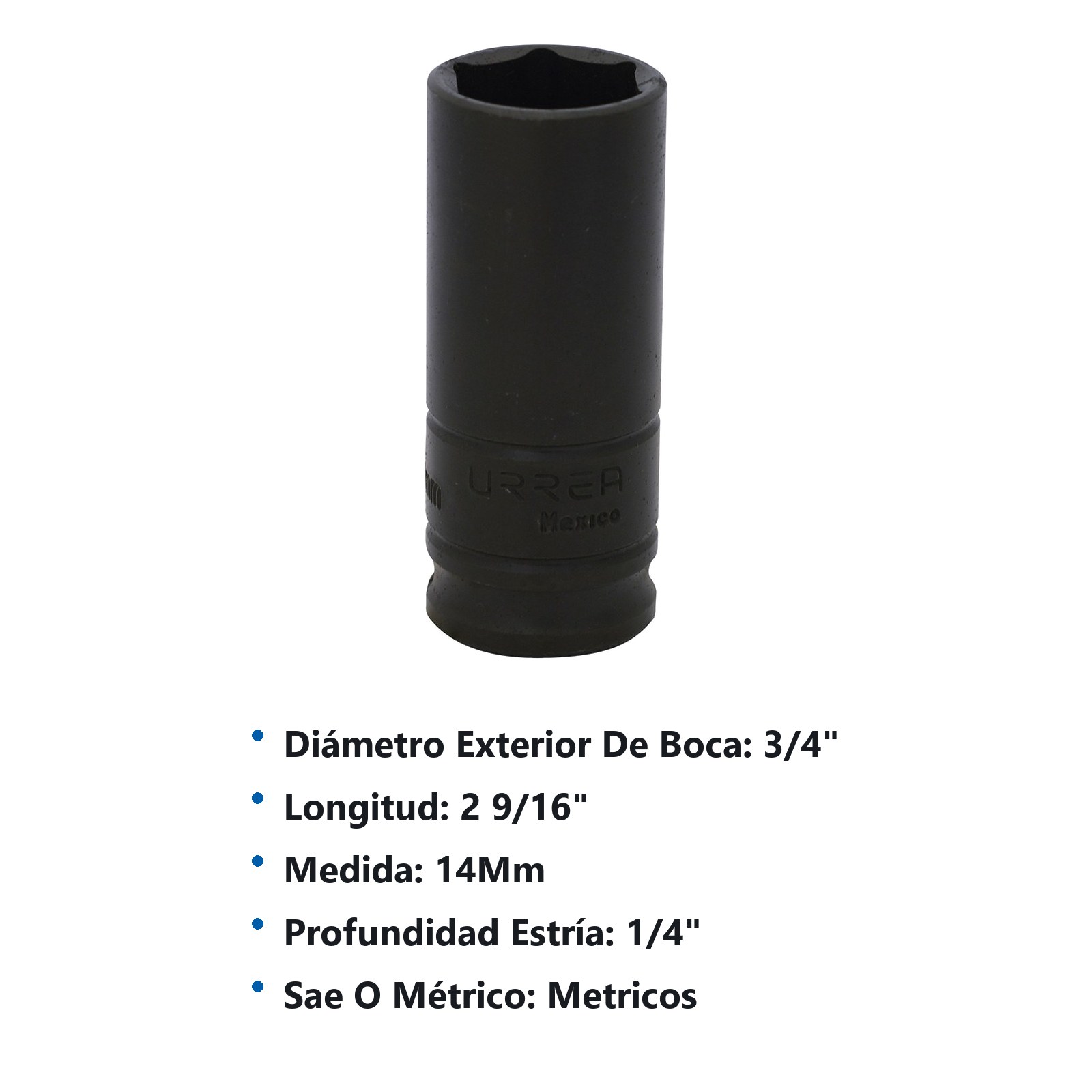 Dado de impacto largo cuadro de 3/8", 6 puntas, métrico, 14 mm Urrea - Imagen 3