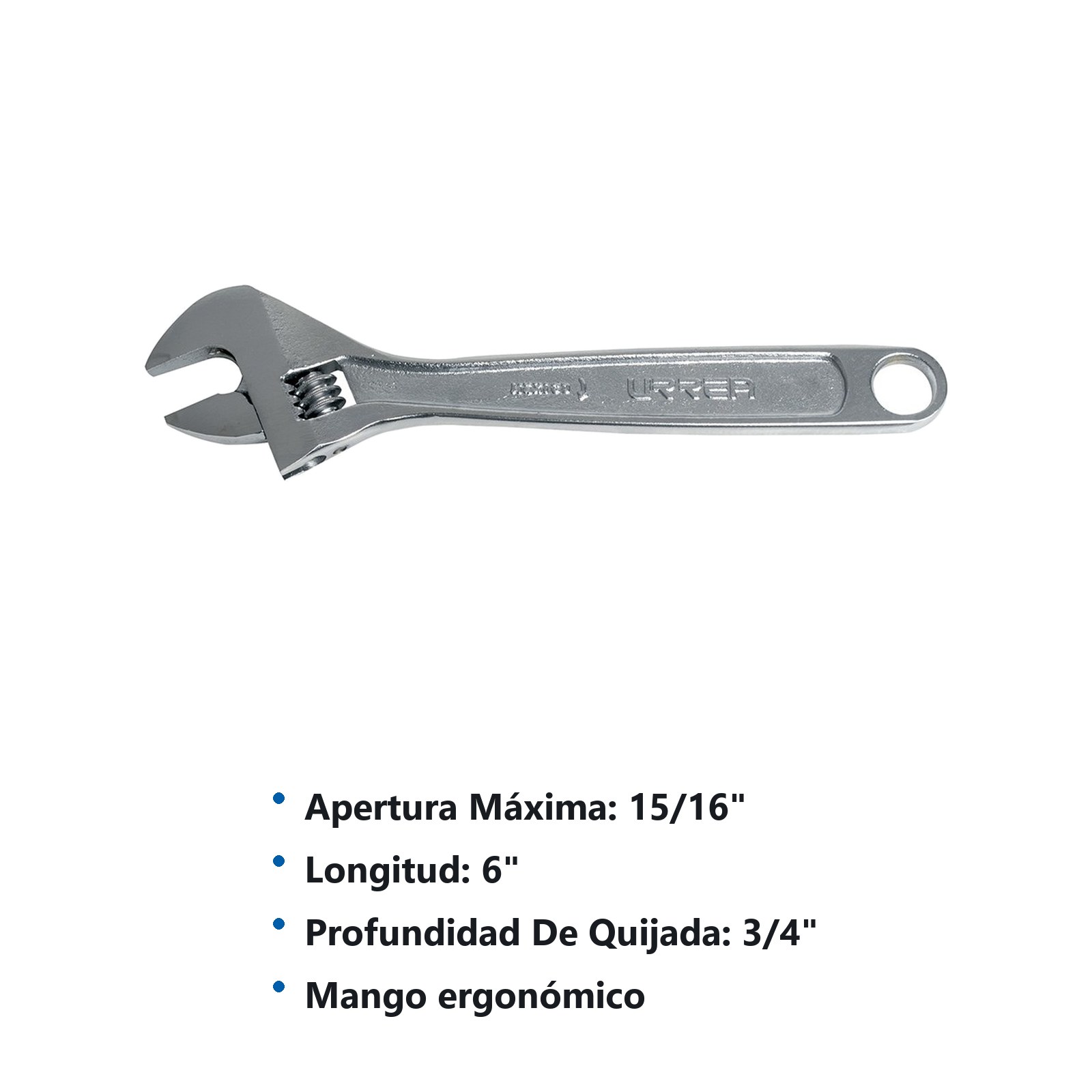 Llave ajustable cromada 6" Urrea - Imagen 2
