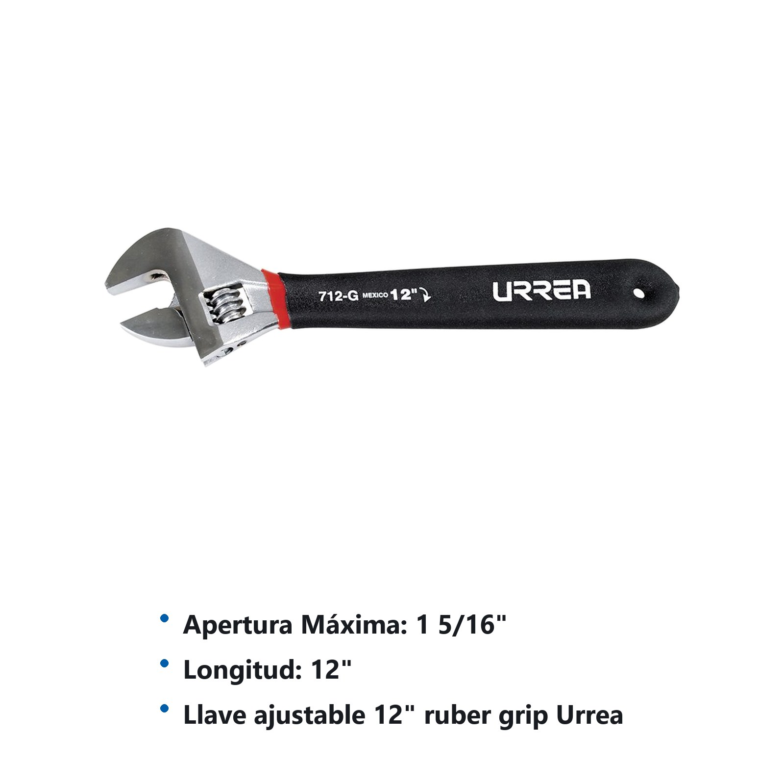 Llave ajustable cromada con mango Rubber grip 12" Urrea - Imagen 2