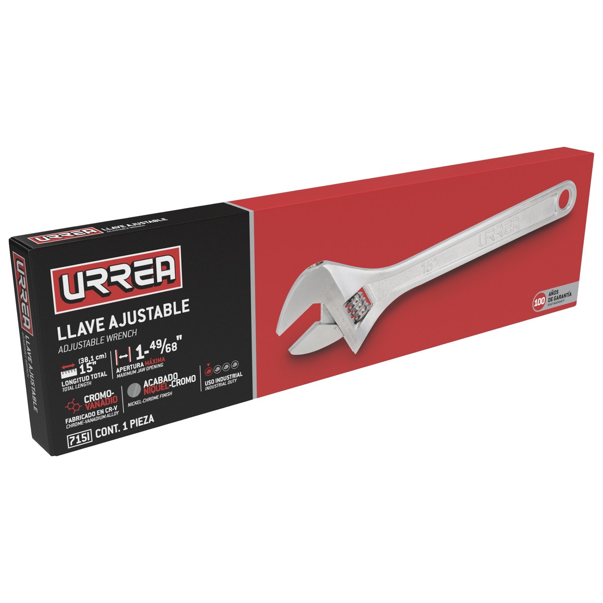 Llave ajustable cromada 15" Urrea - Imagen 2