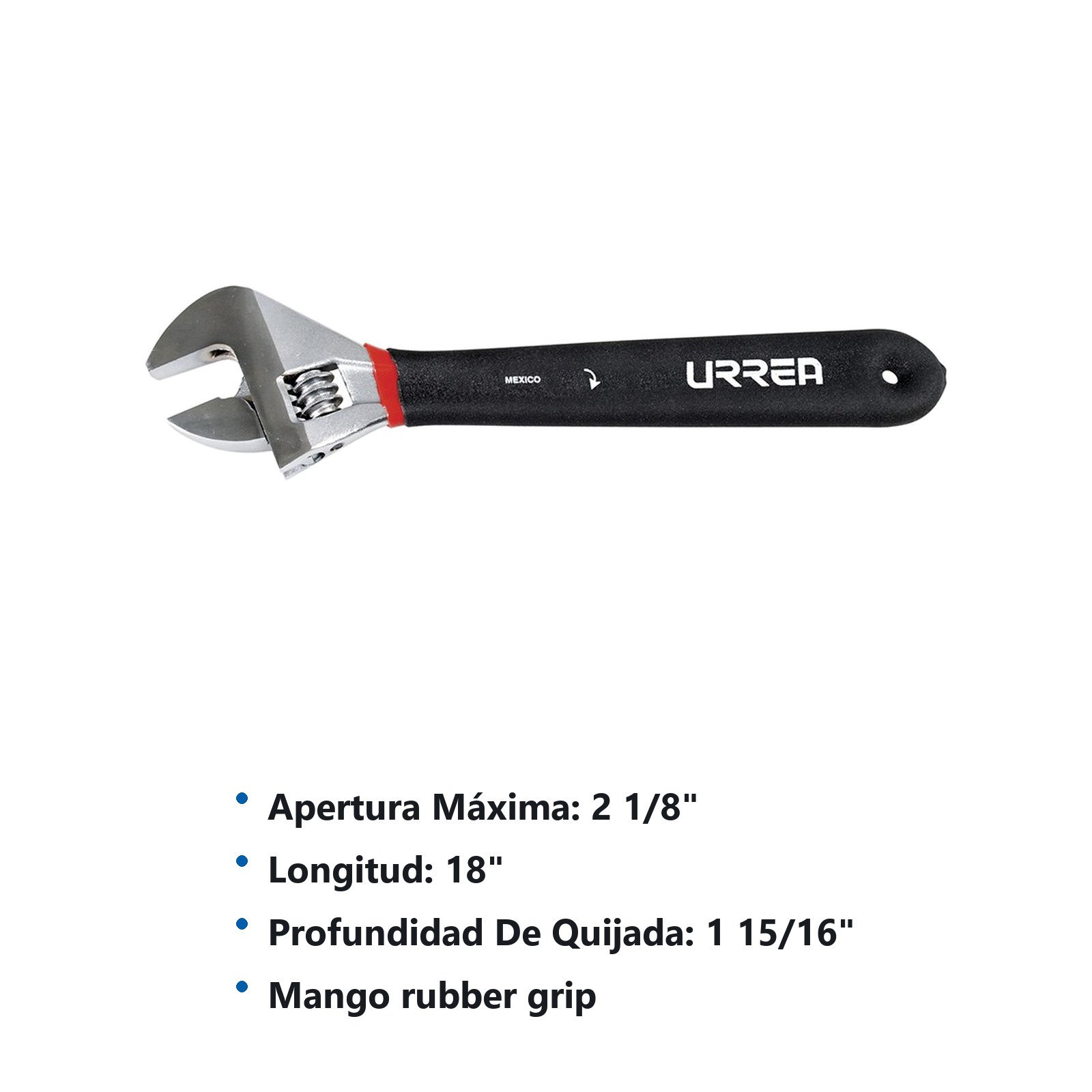 Llave ajustable cromada con mango Rubber grip 18" Urrea - Imagen 2