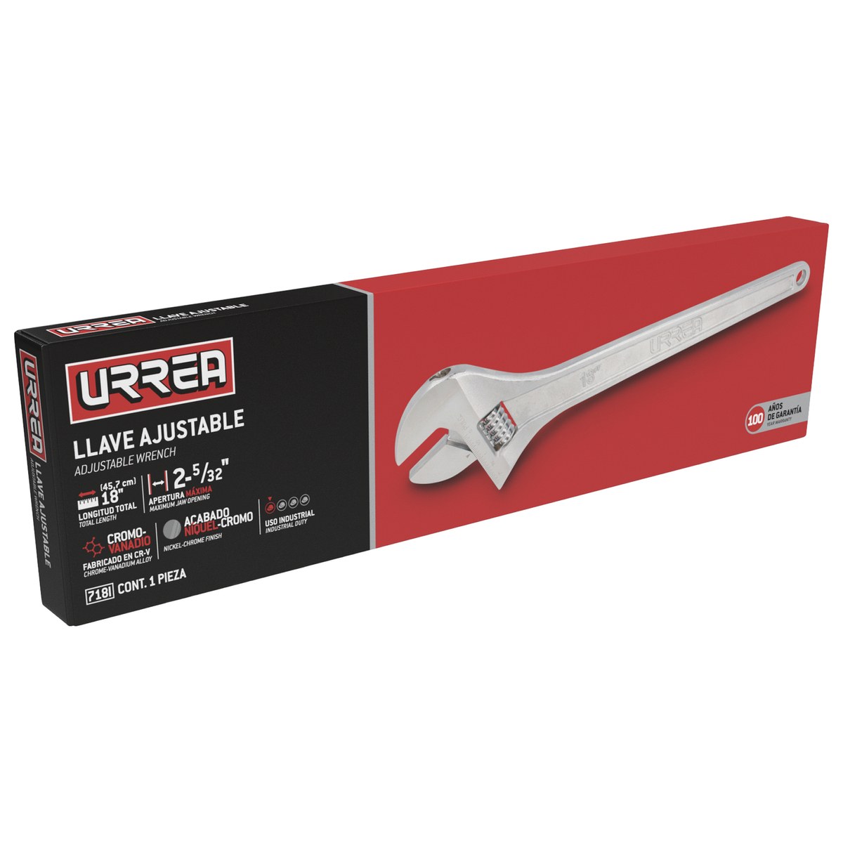 Llave ajustable cromada 18" Urrea - Imagen 2