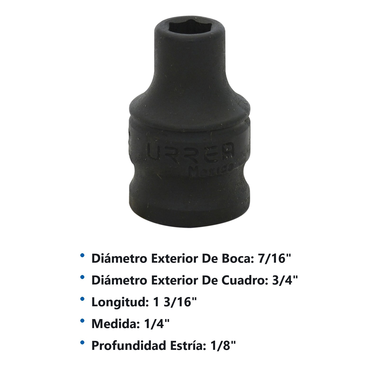 Dado de impacto cuadro de 3/8", 6 puntas, en pulgadas, 1/4" Urrea - Imagen 3