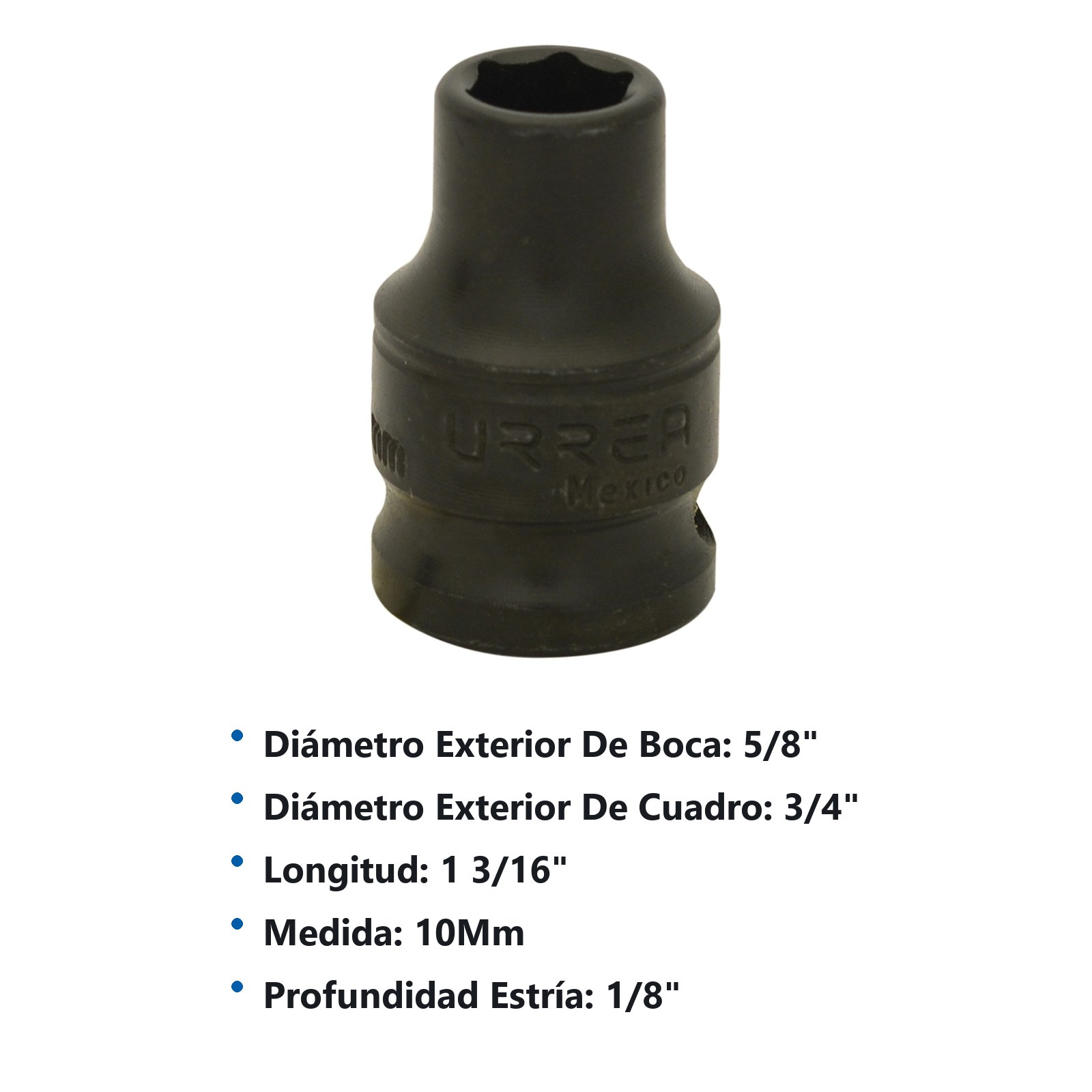 Dado de impacto cuadro de 3/8", 6 puntas, métrico, 10 mm Urrea - Imagen 3