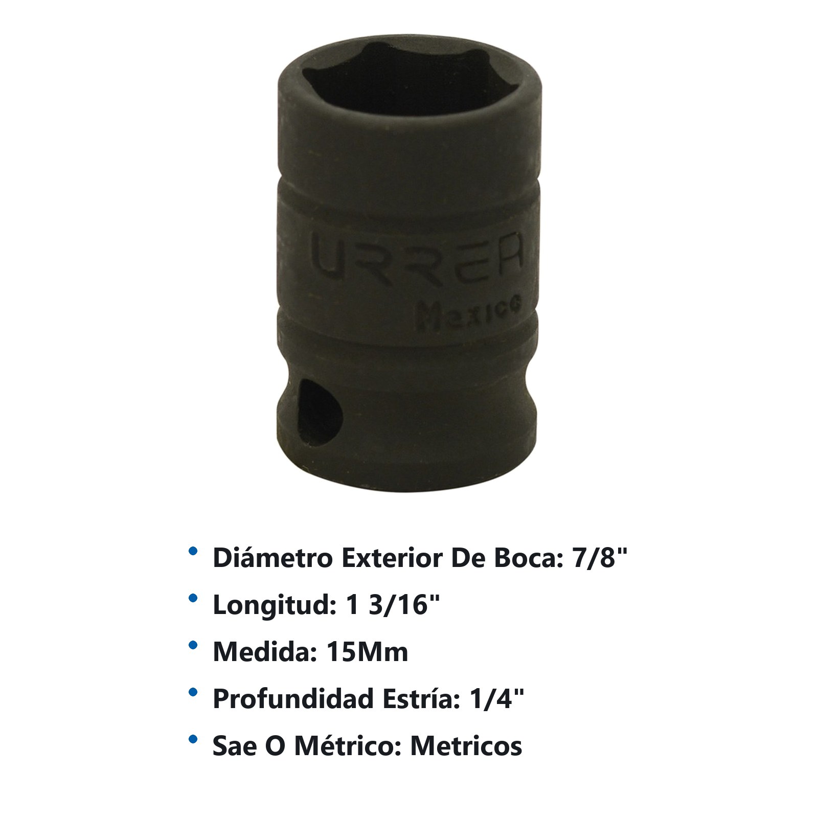 Dado de impacto cuadro de 3/8", 6 puntas, métrico, 15 mm Urrea - Imagen 3