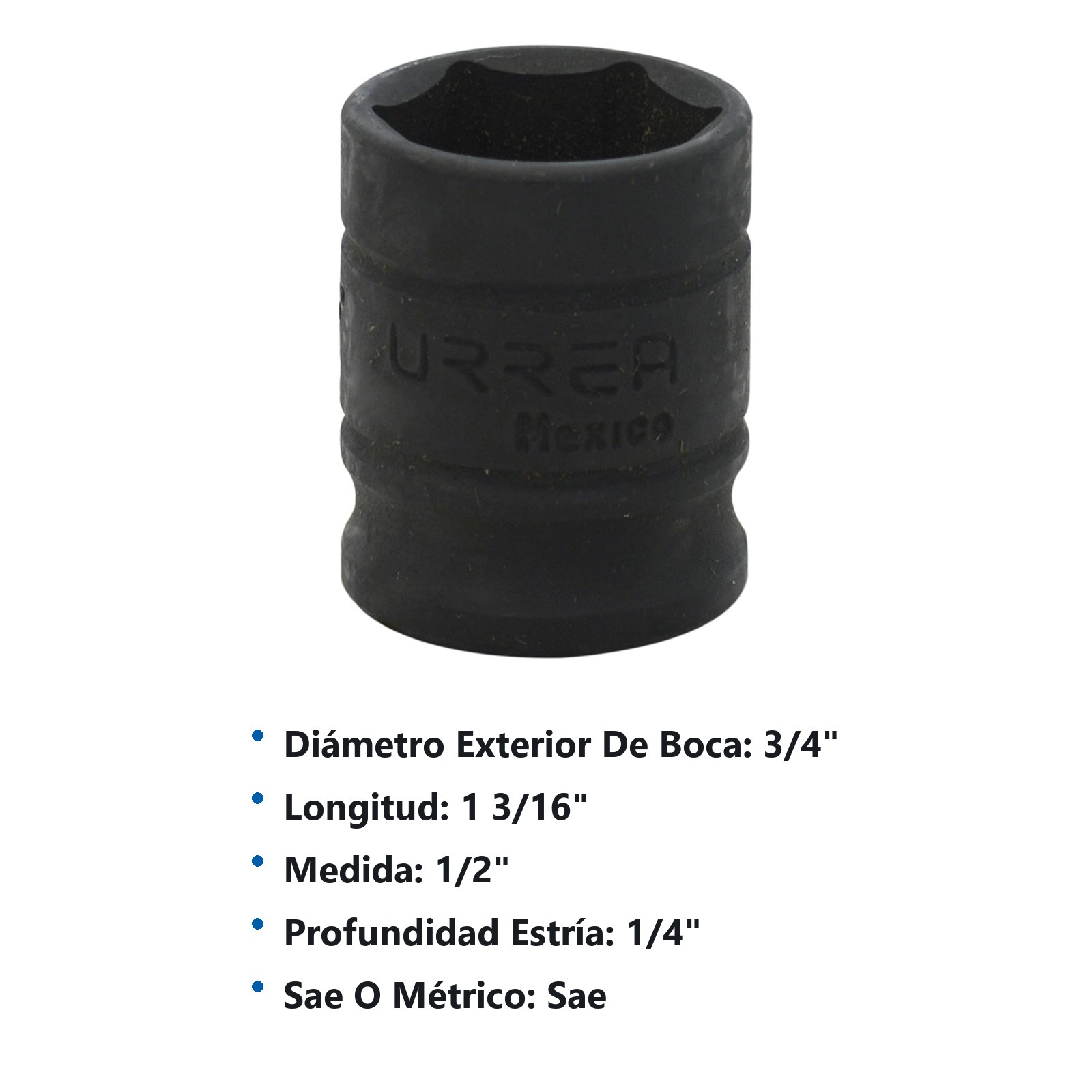 Dado de impacto cuadro de 3/8", 6 puntas, en pulgadas, 1/2" Urrea - Imagen 3