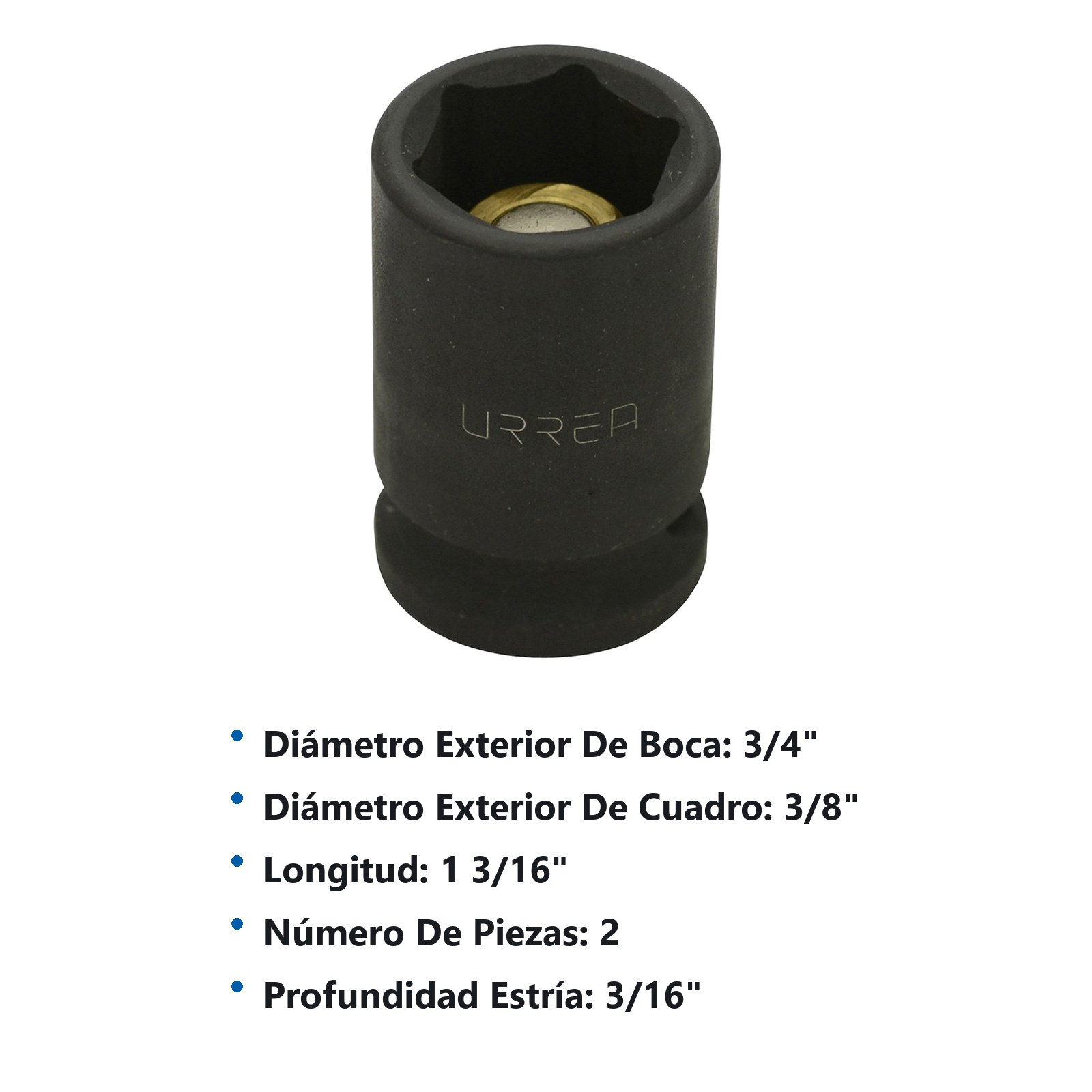 Dado de impacto con imán cuadro de 3/8", 6 puntas, en pulgadas, 1/2" Urrea - Imagen 3
