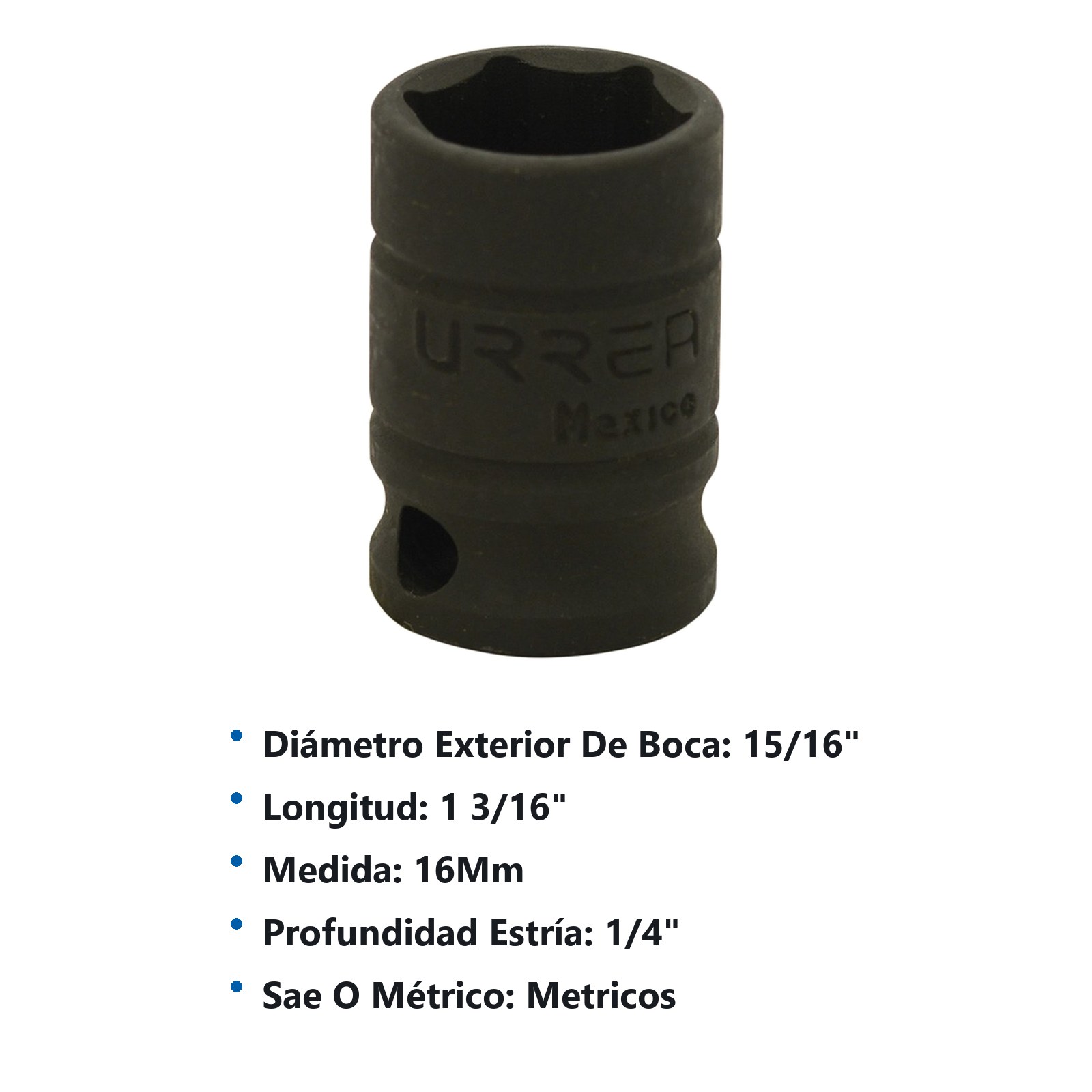 Dado de impacto cuadro de 3/8", 6 puntas, métrico, 16 mm Urrea - Imagen 3