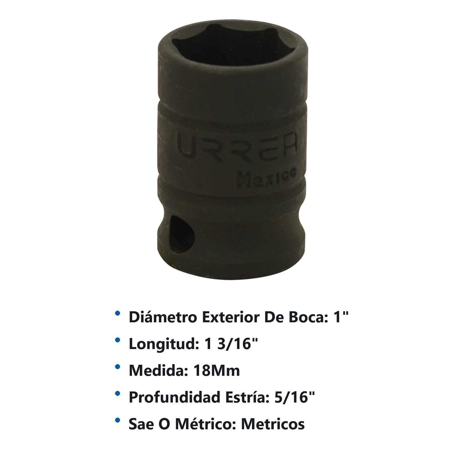 Dado de impacto cuadro de 3/8", 6 puntas, métrico, 18 mm Urrea - Imagen 3